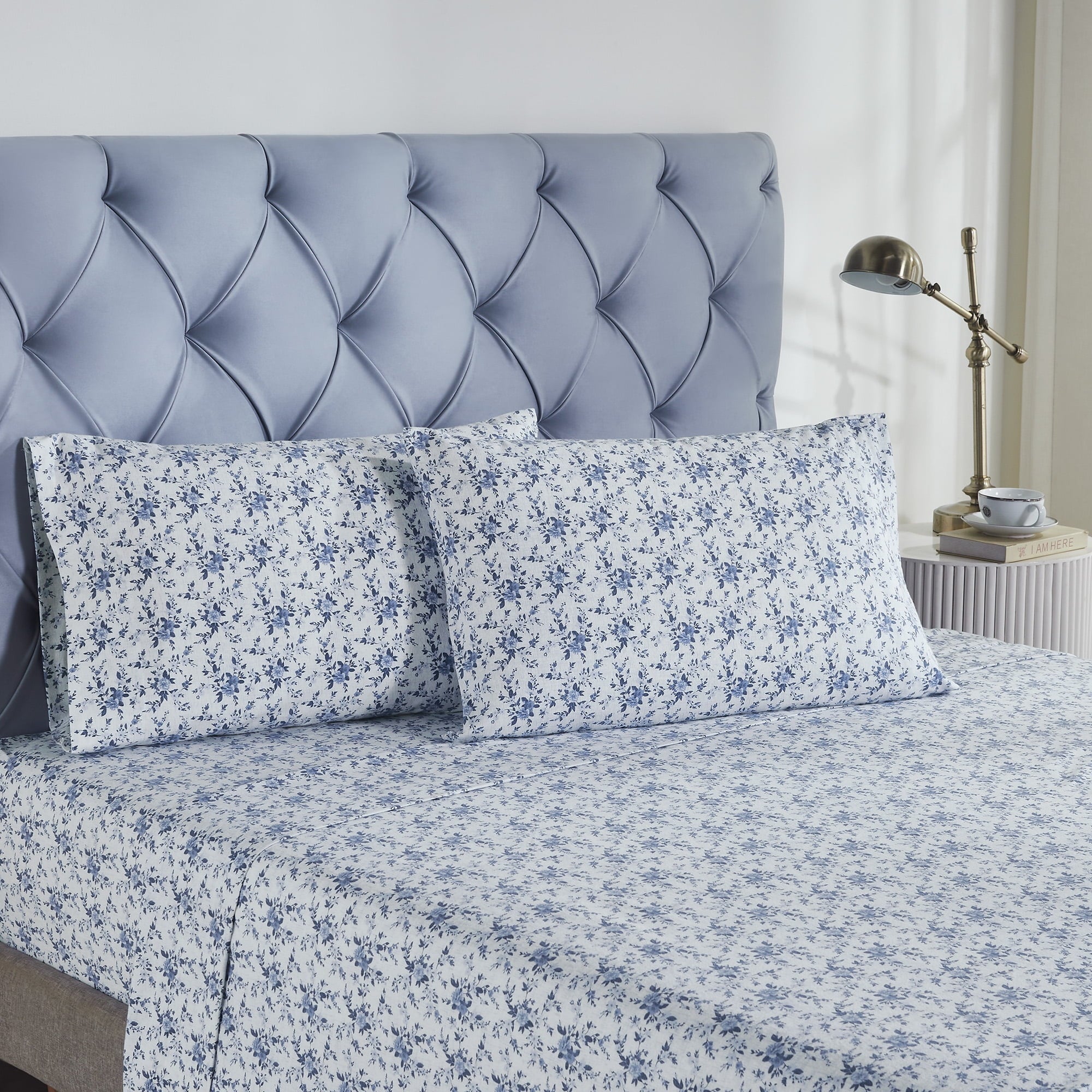 Ultra-Soft 3-Piece Brittany Printed Cotton Flannel Adult Bed Sheet Set, Twin - Breathable Egyptian Cotton Flat & Fitted Sheets Detail