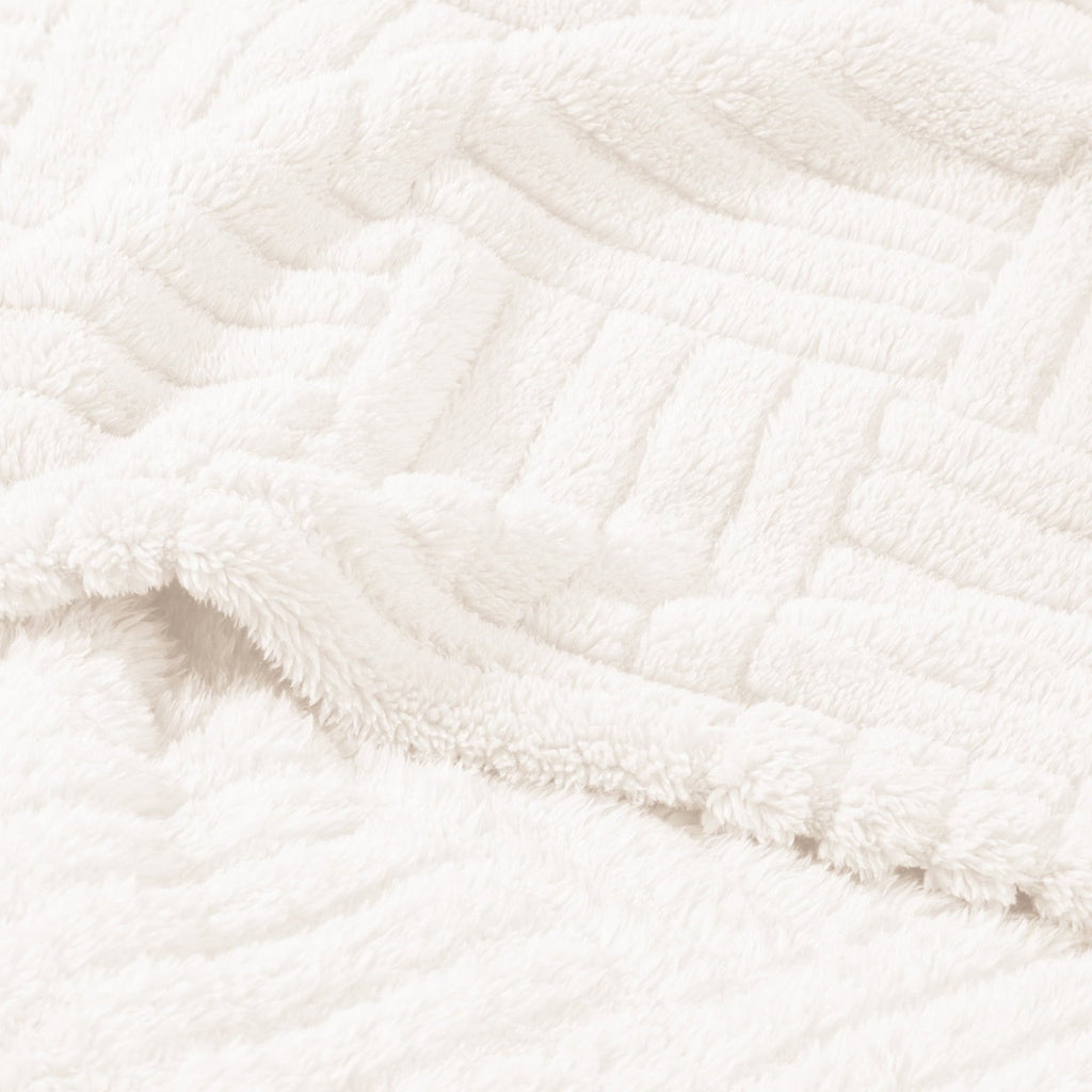 Decorative Knitted Fluffy Fleece Throw Blanket 50"x60" for Couch, Bed, Sofa, Fuzzy Soft Cozy Throw with Decorative Jacquard Pattern for ... - Super Soft Reversible Sherpa Flannel Blanket Detail