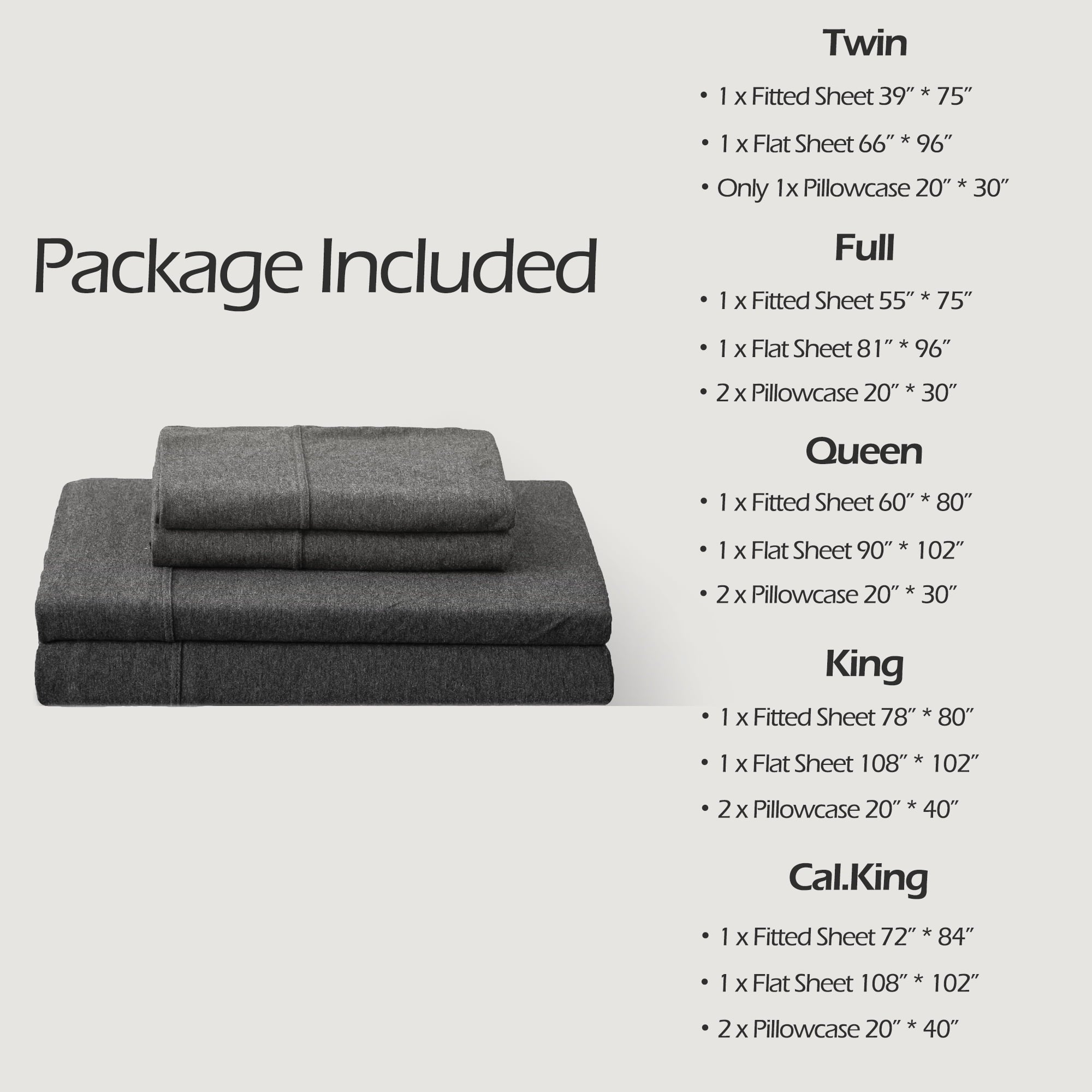 Wrinkle-Resistant 100% Cotton Jersey Knit 4pc Bed Sheet Set Extra Deep Pocket up to 20" Charcoal Gray Queen - Cooling Hotel Quality Bedding Sheets and Pillowcases Detail