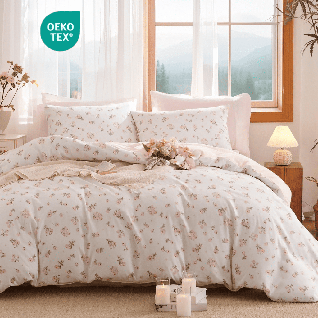 Fluffy Down Alternative Pink loyalty Floral Comforter Queen Sets, 3 Pieces Chic Botanical Pink White Floral Reversible Comforter for All Season - Cloud-Like Soft Lightweight Bed Comforter Detail