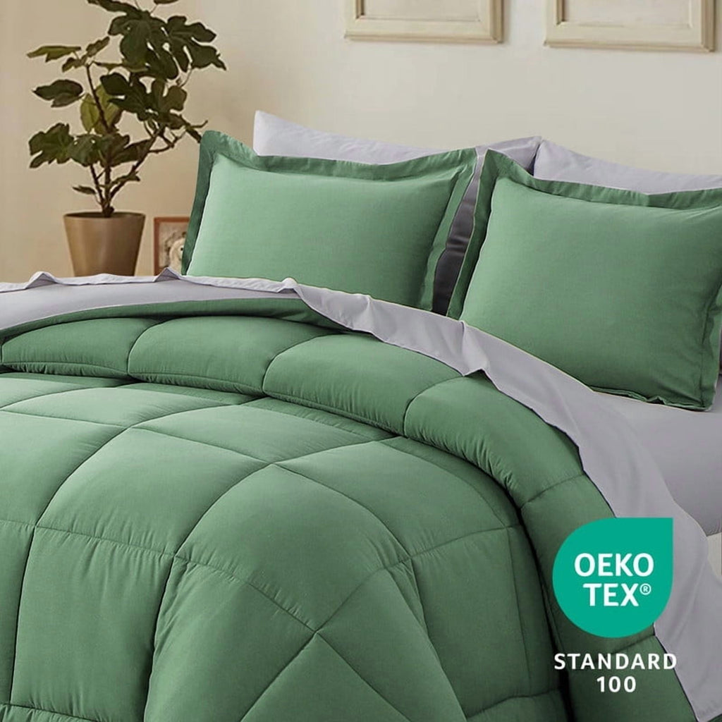 Fluffy Down Alternative Grass Green/Grey Queen Size Comforter Set,3-Pieces Reversible Comforter Set Soft and Lightweight,All Season Down Alte... - Cloud-Like Soft Lightweight Bed Comforter Detail
