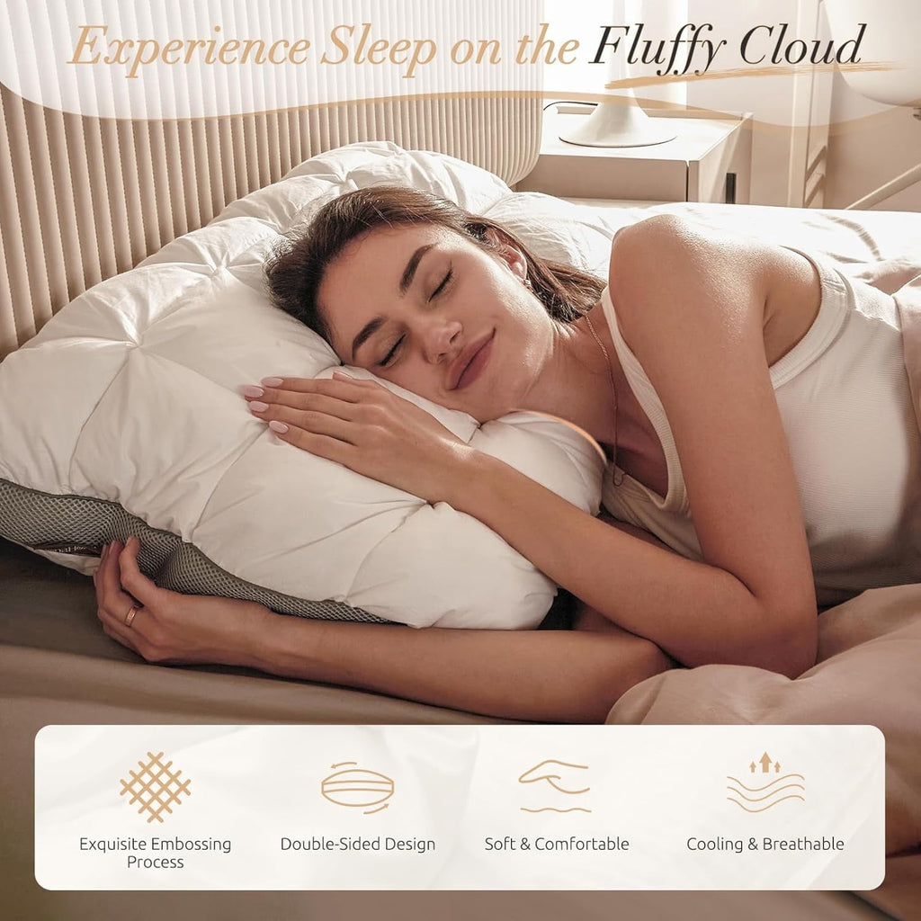 Decorative Plump Hotel Cervical Pillow for Sleeping – Ergonomic Contour Neck Support Bed Pillow, Fluffy and Supportive for Side, Back ... - Orthopedic Shredded Foam Bed Pillow Set Detail