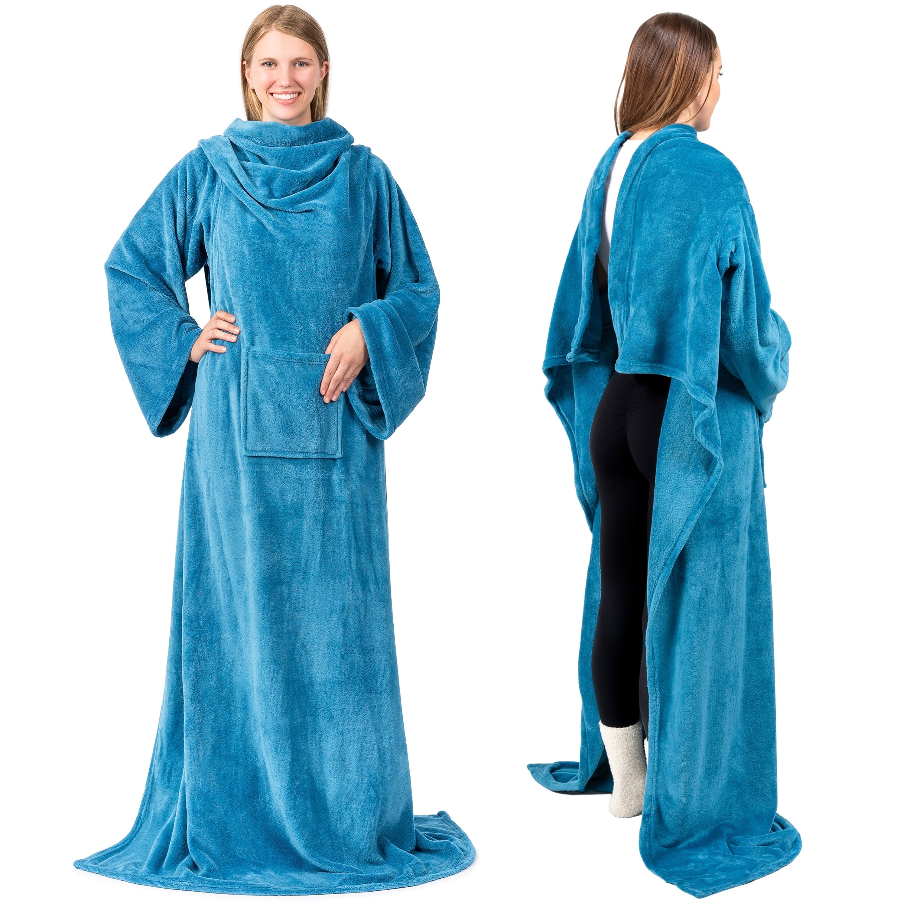 Decorative Knitted Wearable Blanket with Sleeves for Adult Women Men, Cozy Fleece Warm Wrap Throw Blanket with Arms, Pocket, Gifts for C... - Lightweight Plush Warm Blanket for All Seasons Detail