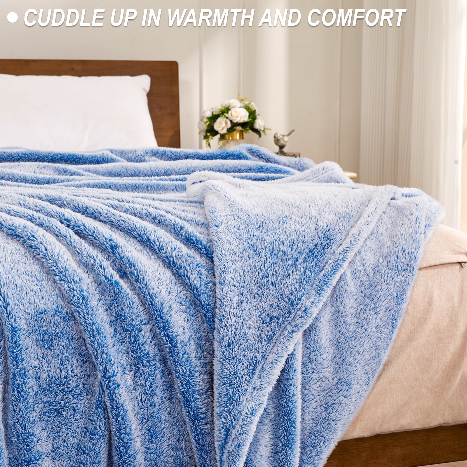 Lightweight Warm Plush Fuzzy Large Fleece Throw Blanket (50" x 70", Mixed Cobalt Blue)- Soft, Warm and Lightweight - Cozy Fleece Throw Blanket for Couch & Bed Detail