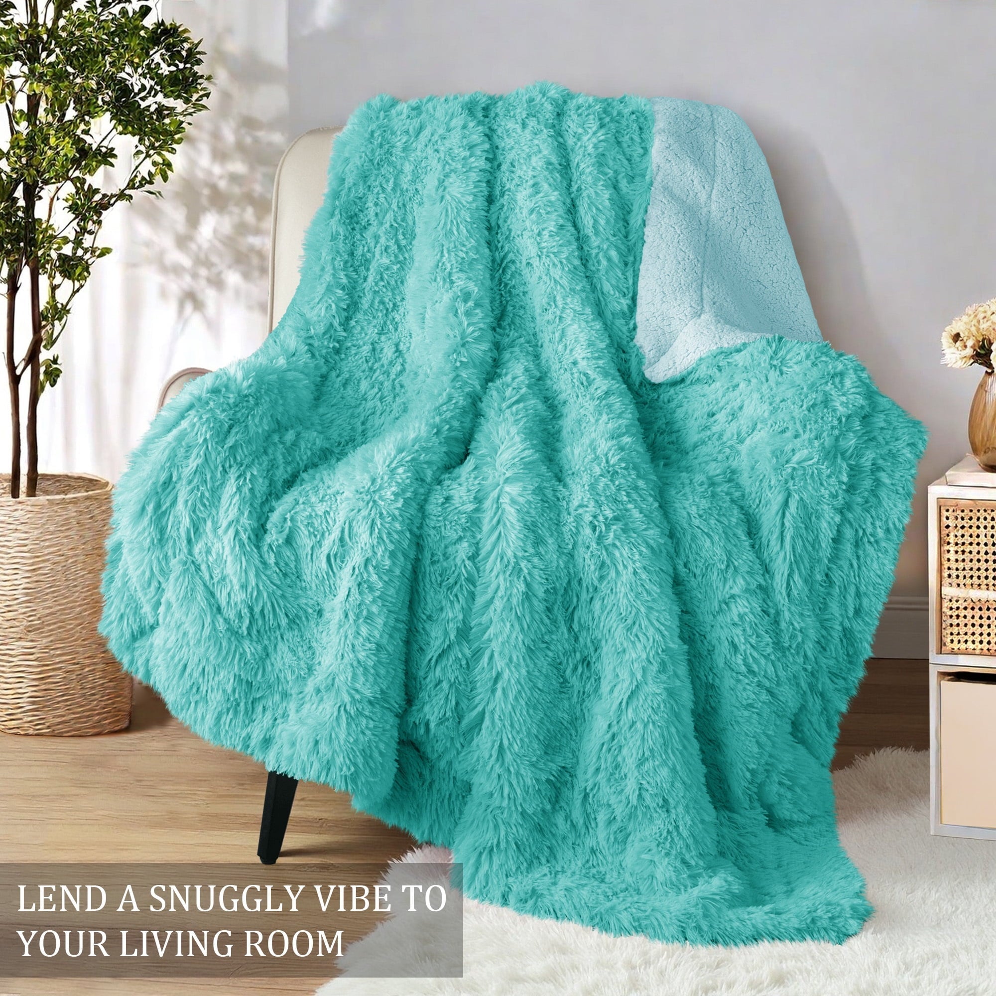 Lightweight Warm Fuzzy Faux Fur Throw Blanket, Reversible Shaggy Sherpa Fleece Blankets,Fluffy Plush Warm Throws for Couch, Bed, 50x60... - Lightweight Plush Warm Blanket for All Seasons Detail