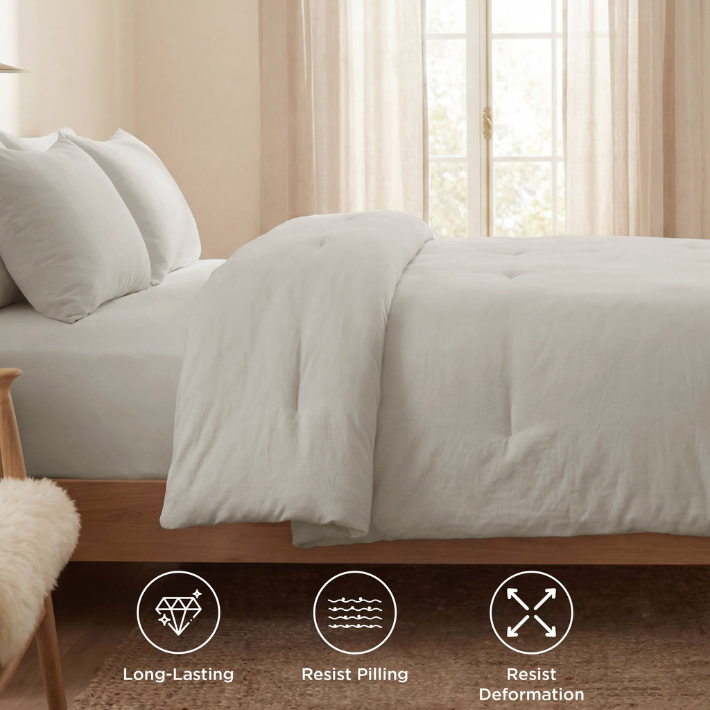 Luxurious Quilted 3 Pieces Queen Comforter Bedding Set, Beige Bed Comforter Set for All Seasons, 1 Lightweight Prewashed Comforter and ... - Luxurious Quilted Duvet Cover Set Detail