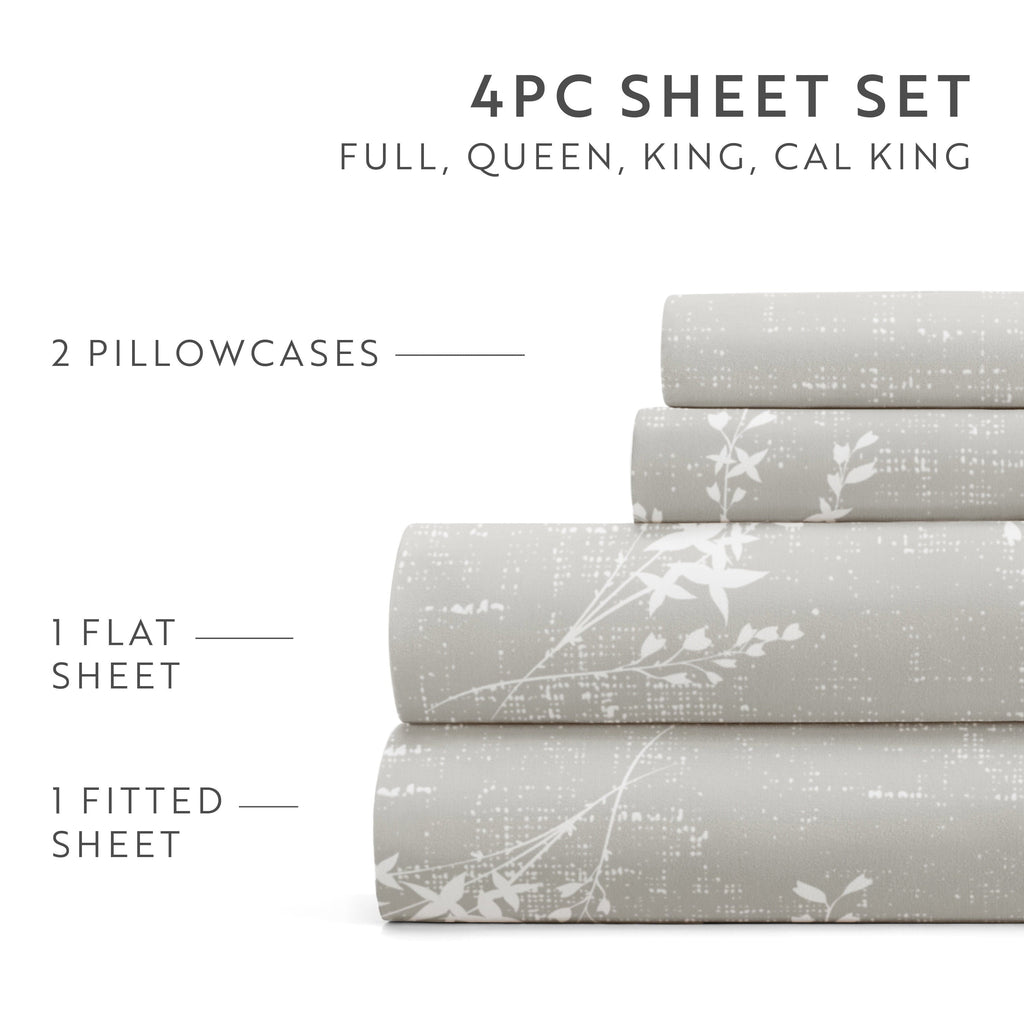 Breathable Luxury 3 Piece Pattern Microfiber Bed Sheets Set, Distressed Willow Light Gray, Twin - Breathable Egyptian Cotton Flat & Fitted Sheets Detail
