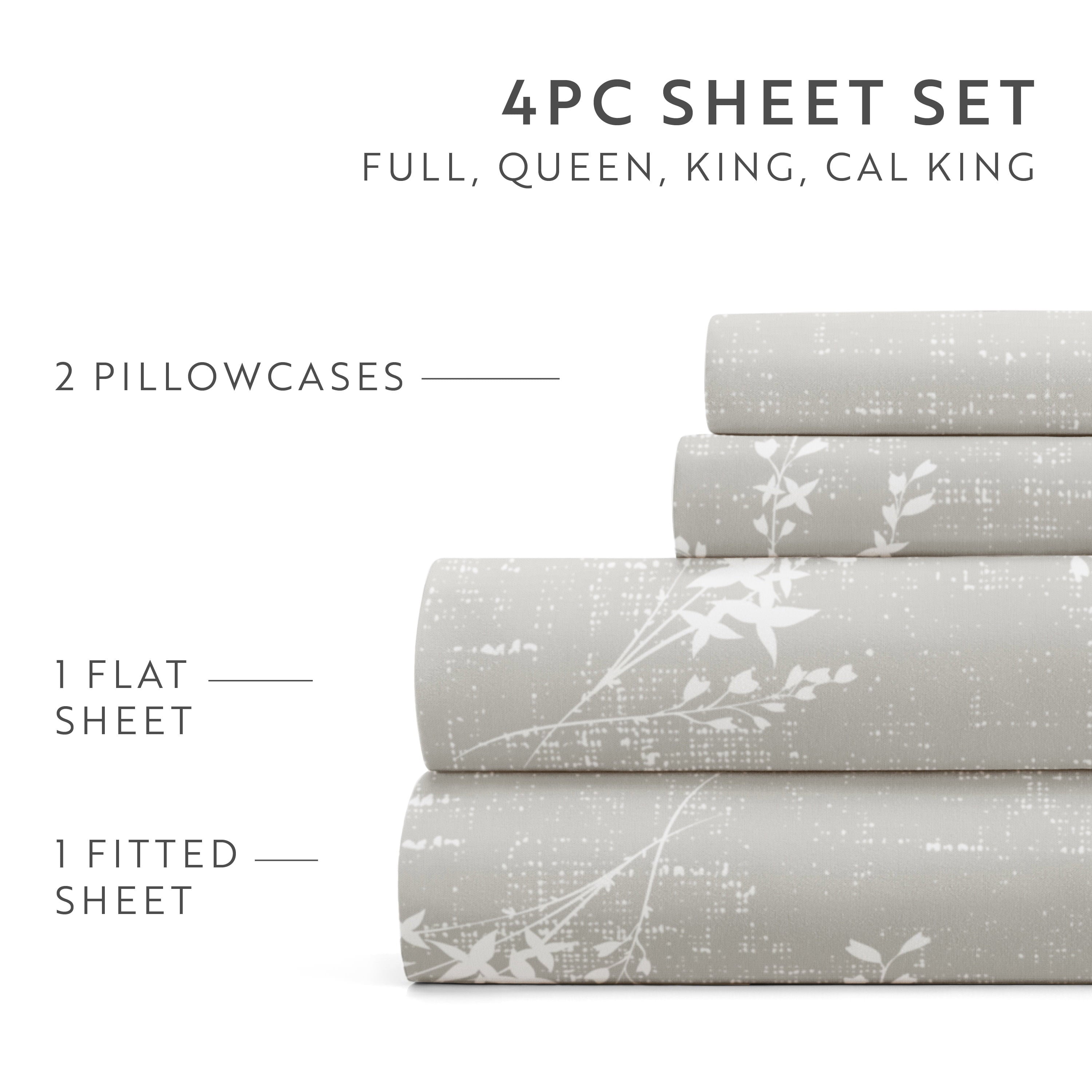 Breathable Luxury 3 Piece Pattern Microfiber Bed Sheets Set, Distressed Willow Light Gray, Twin - Breathable Egyptian Cotton Flat & Fitted Sheets Detail