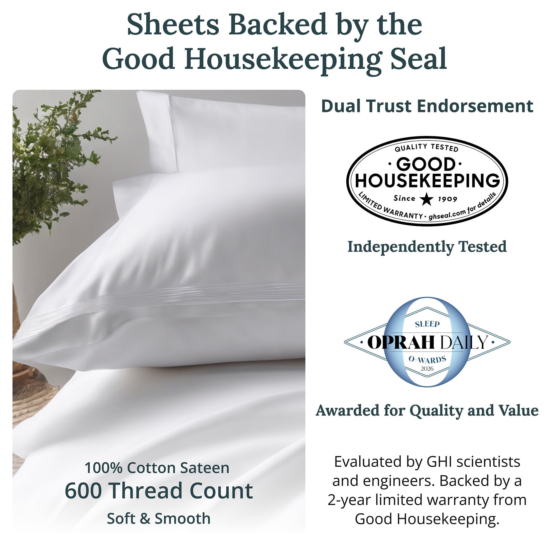Wrinkle-Resistant 100% Cotton Queen Sheets Set - 600 Thread Count 100% Cotton Sheets Queen, Sateen Deep Pocket Adult/Teen 4 Piece Bed Sh - Premium Ultra-Soft Pillowcase Pair for Sleeping Detail
