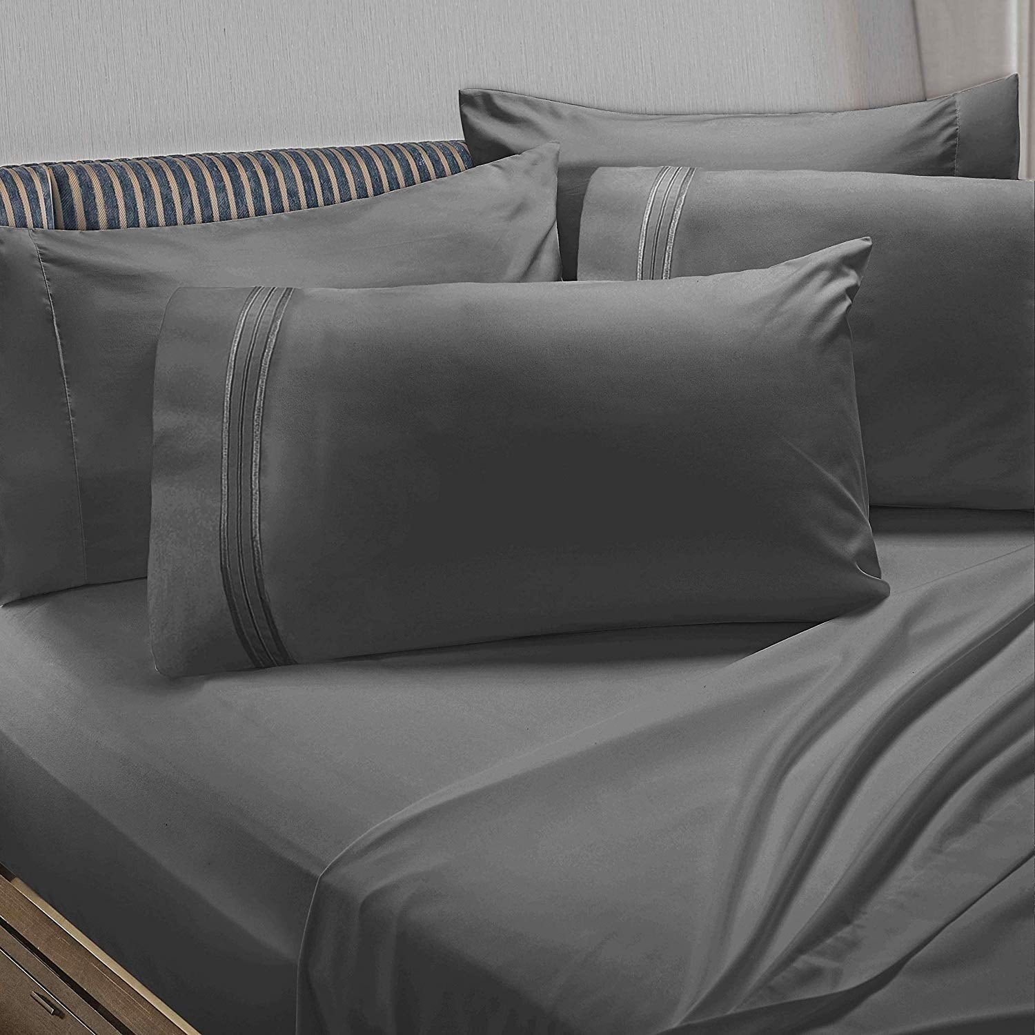 Cooling Sateen 6 Piece 1800 Collection Bed Sheet Set with Extra Pillowcases, Deep Pockets Fitted Sheet, 100% Soft Microfiber, Hypoal... - Cooling Hotel Quality Bedding Sheets and Pillowcases - Default Title