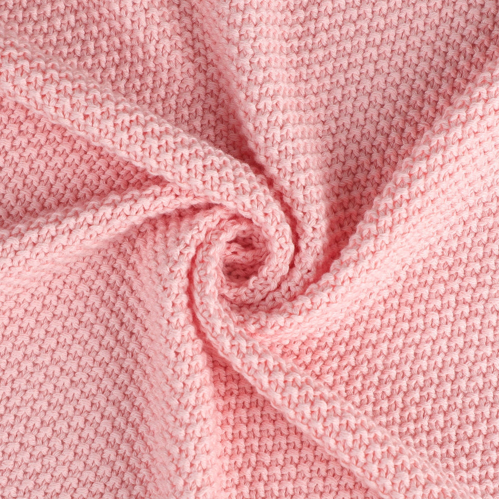 Reversible Sherpa Pure Cotton Soft Cable Knit Throw Blanket Pink 50" x 70" - Lightweight Plush Warm Blanket for All Seasons Detail