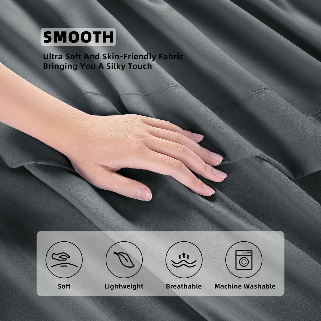 Premium Egyptian Cotton Shilucheng 4 Pieces Luxury Bed Sheets Set, Plush Microfiber Bed Sheets, 16" Deep Pocket, Queen, Dark Gray - Cooling Hotel Quality Bedding Sheets and Pillowcases Detail