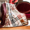Reversible Sherpa Academic Plaid Tartan Crest with Faux Leather Patch and Milky Mink Reverse Throw, 60x70 inches - Super Soft Reversible Sherpa Flannel Blanket - Default Title