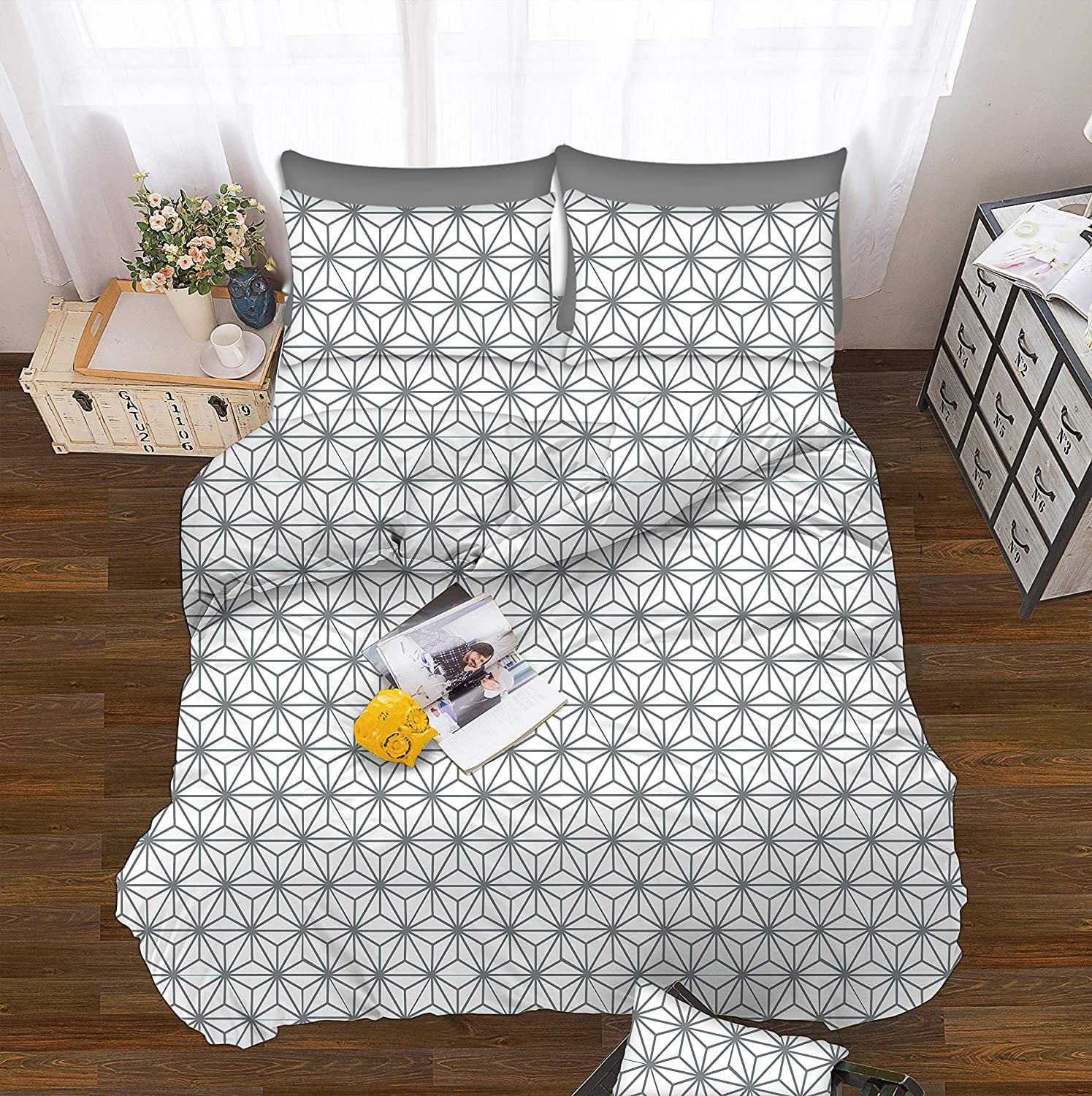 Cooling Sateen Bed Sheets Full Gray Texture/Embroidery 1500 Thread Count Microfiber - Luxury Bed Sheet Set with Deep Pockets Detail