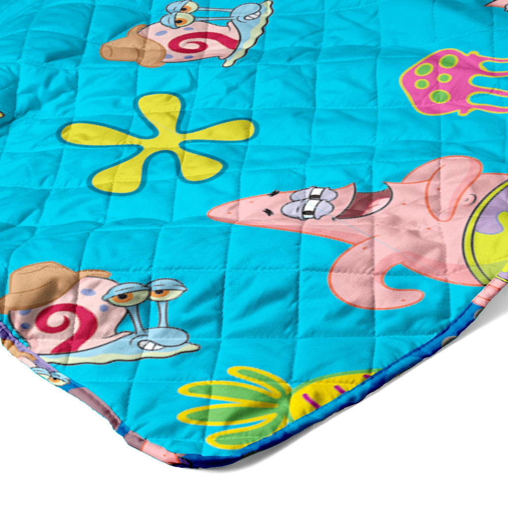 Decorative Knitted Spongebob Tropical Waltz Quilted Throw Blanket 60x80 inches, Kids Character Bedding - Cozy Fleece Throw Blanket for Couch & Bed Detail