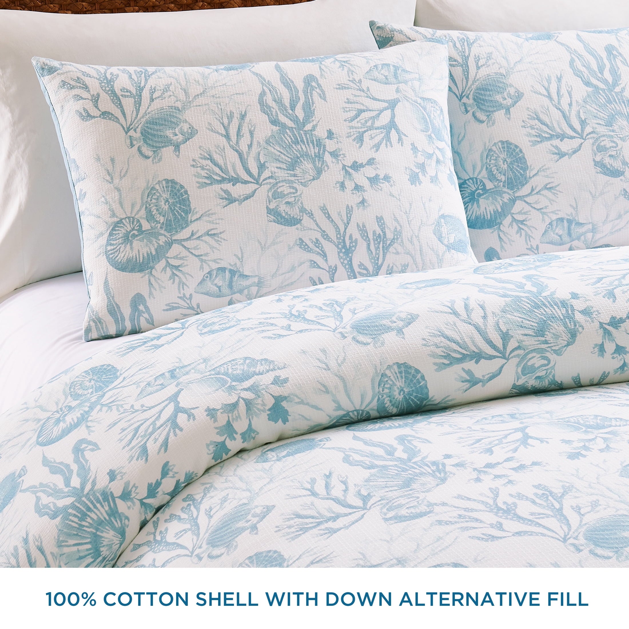 Hypoallergenic Cloud 3-Piece Lightweight 100% Cotton Blue & White Ocean Print Comforter Set, Full/Queen - Hypoallergenic Ultra-Fluffy Quilt for Winter Detail