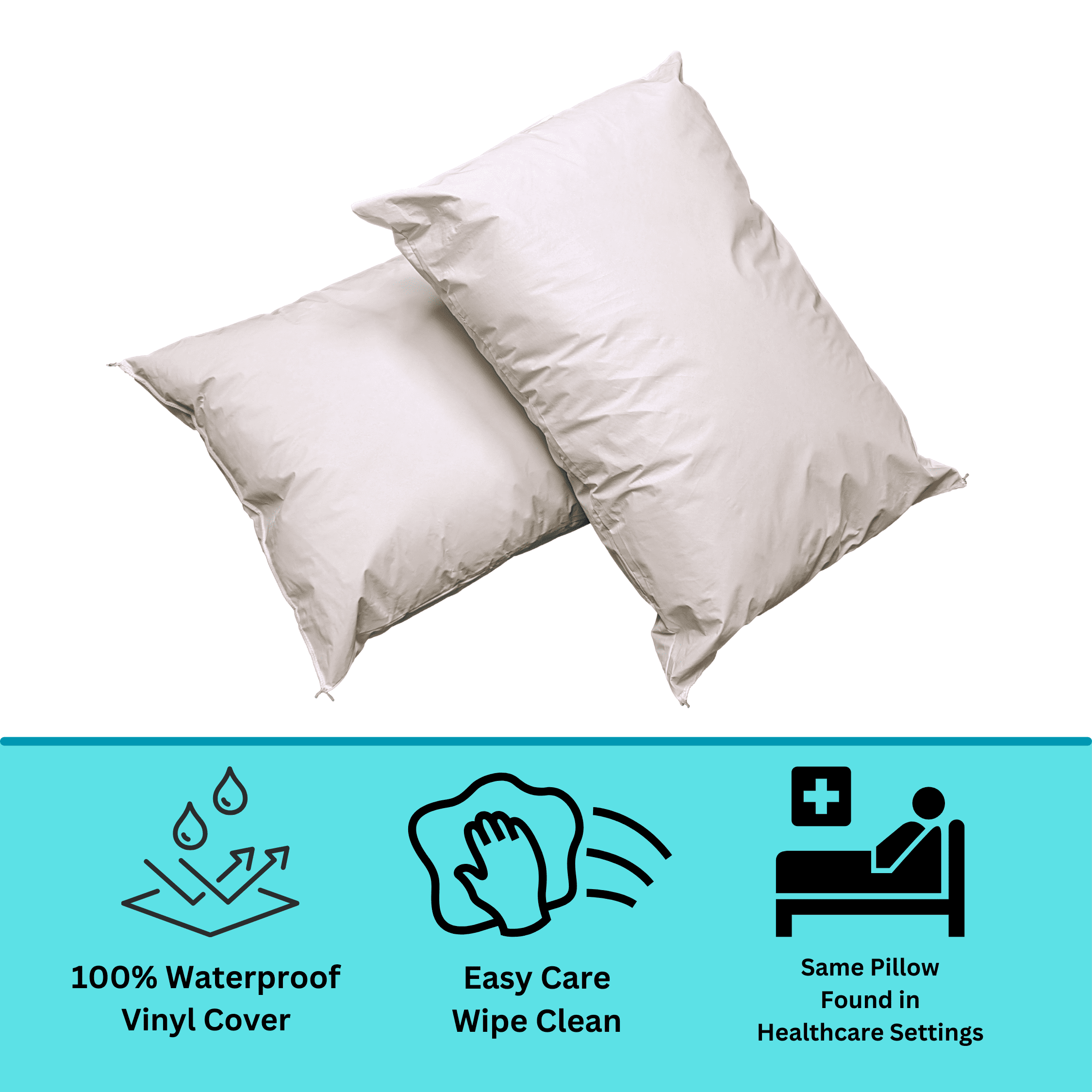 Hotel Collection 2 Pack MediCheck White Vinyl Covered Bed Pillows 20 in x 26 in - Wipeable Easy Clean - Soft Low Profile Non-Fluffy Su... - Orthopedic Shredded Foam Bed Pillow Set Detail