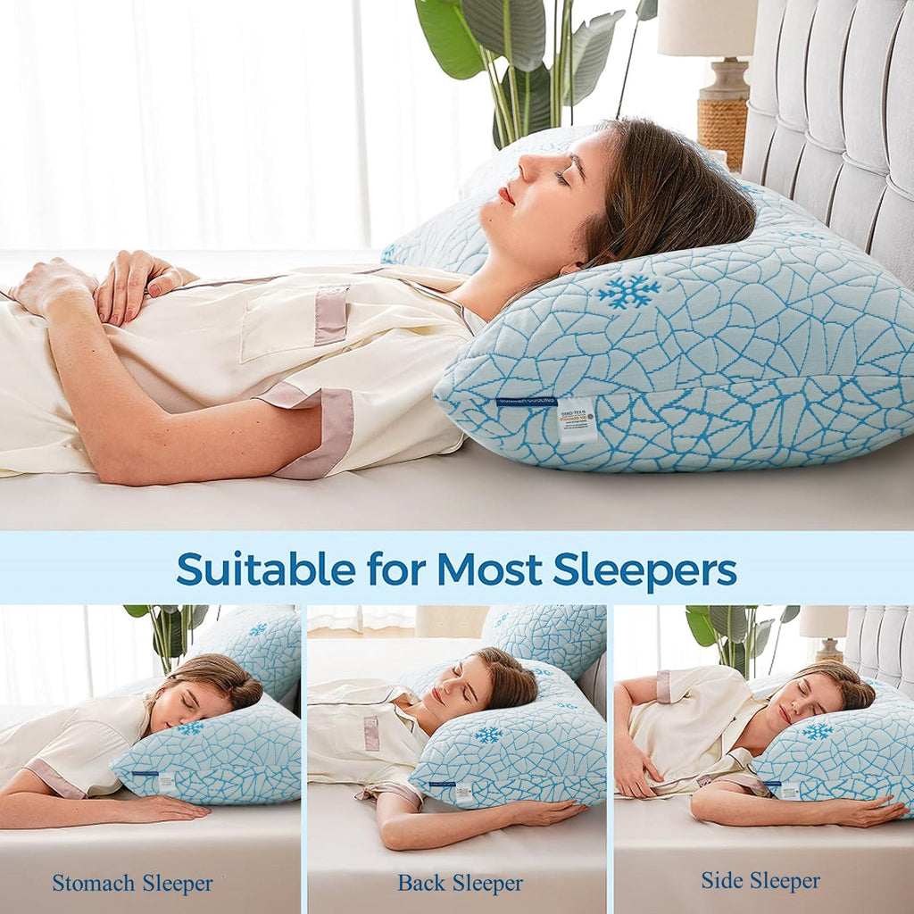 Decorative Plump Cooling Memory Foam Queen Pillows Set of 2,Adjustable Support & Heat Dissipation Tech for Side,Back,Stomach & Hot Sle... - Hotel Quality Plush Sleeping Pillows Detail