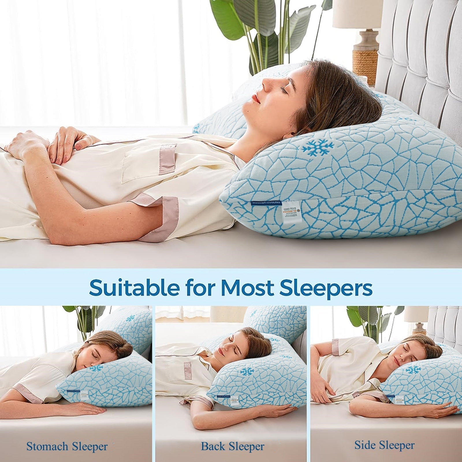 Decorative Plump Cooling Memory Foam Queen Pillows Set of 2,Adjustable Support & Heat Dissipation Tech for Side,Back,Stomach & Hot Sle... - Hotel Quality Plush Sleeping Pillows Detail