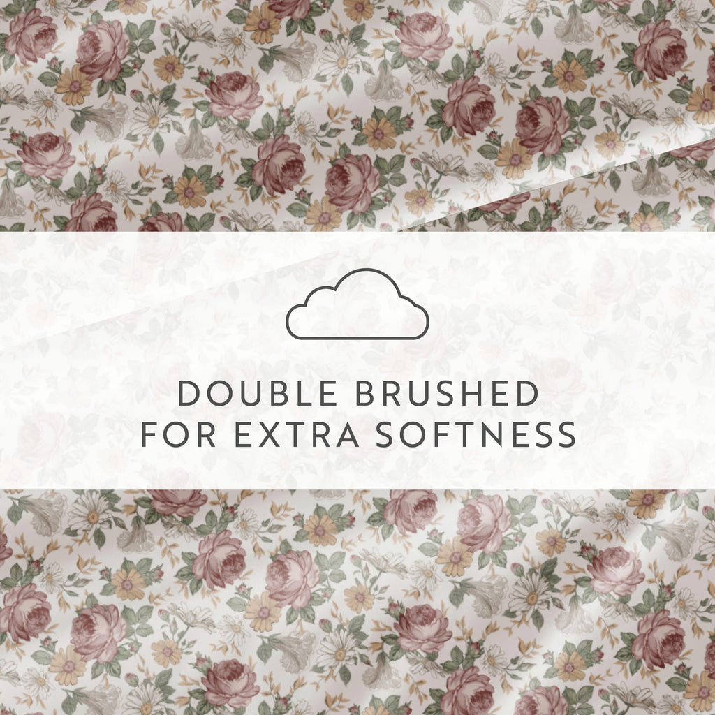 Wrinkle-Resistant 4 Piece Pattern Microfiber Bed Sheets Set, Blooming Floral Rose, Queen - Breathable Egyptian Cotton Flat & Fitted Sheets Detail