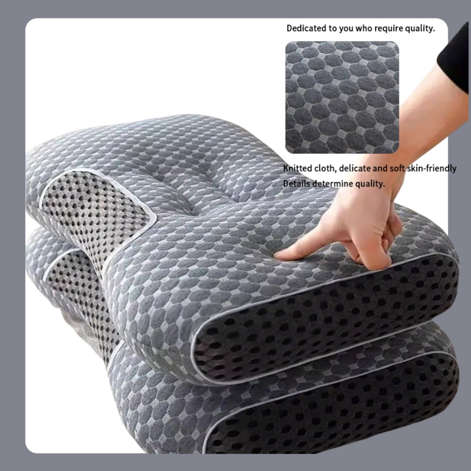 Hotel Collection 2-Piece Set - 24"x15" Gray Bed for Back, Side, Stomach Sleepers - Orthopedic Shredded Foam Bed Pillow Set Detail