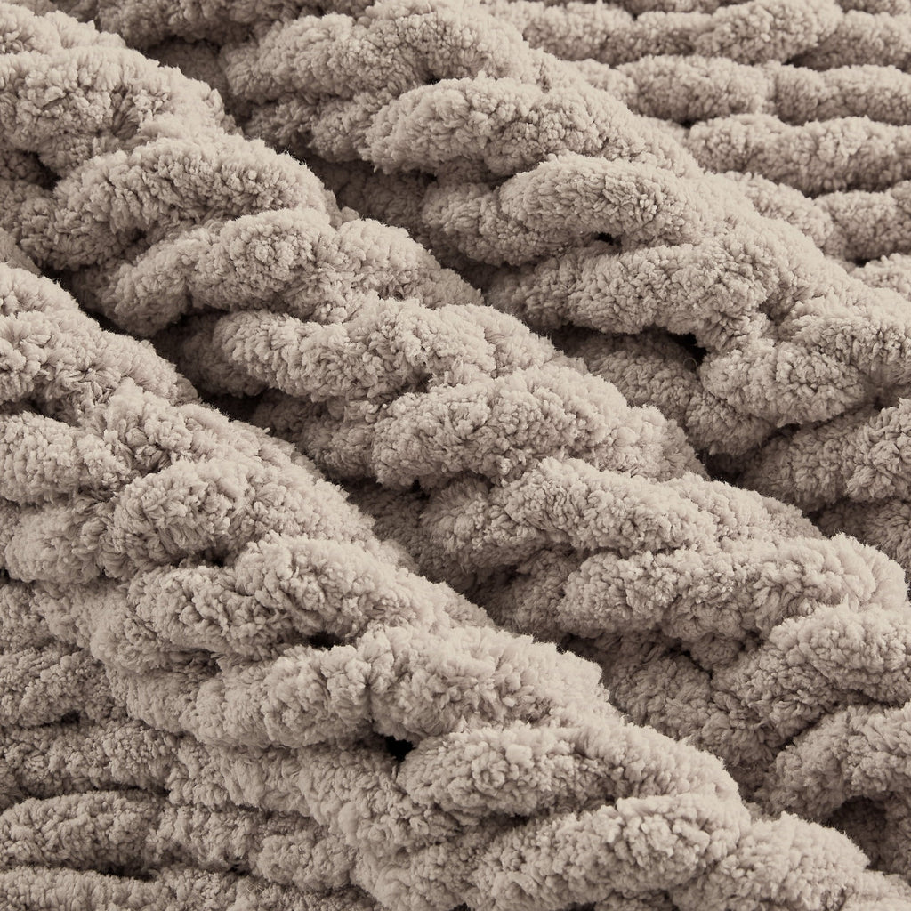 Reversible Sherpa Chunky Knit Throw Blanket Handmade Soft Throws for Couch Sofa Bed, 50" x 60" Taupe - Cozy Fleece Throw Blanket for Couch & Bed Detail