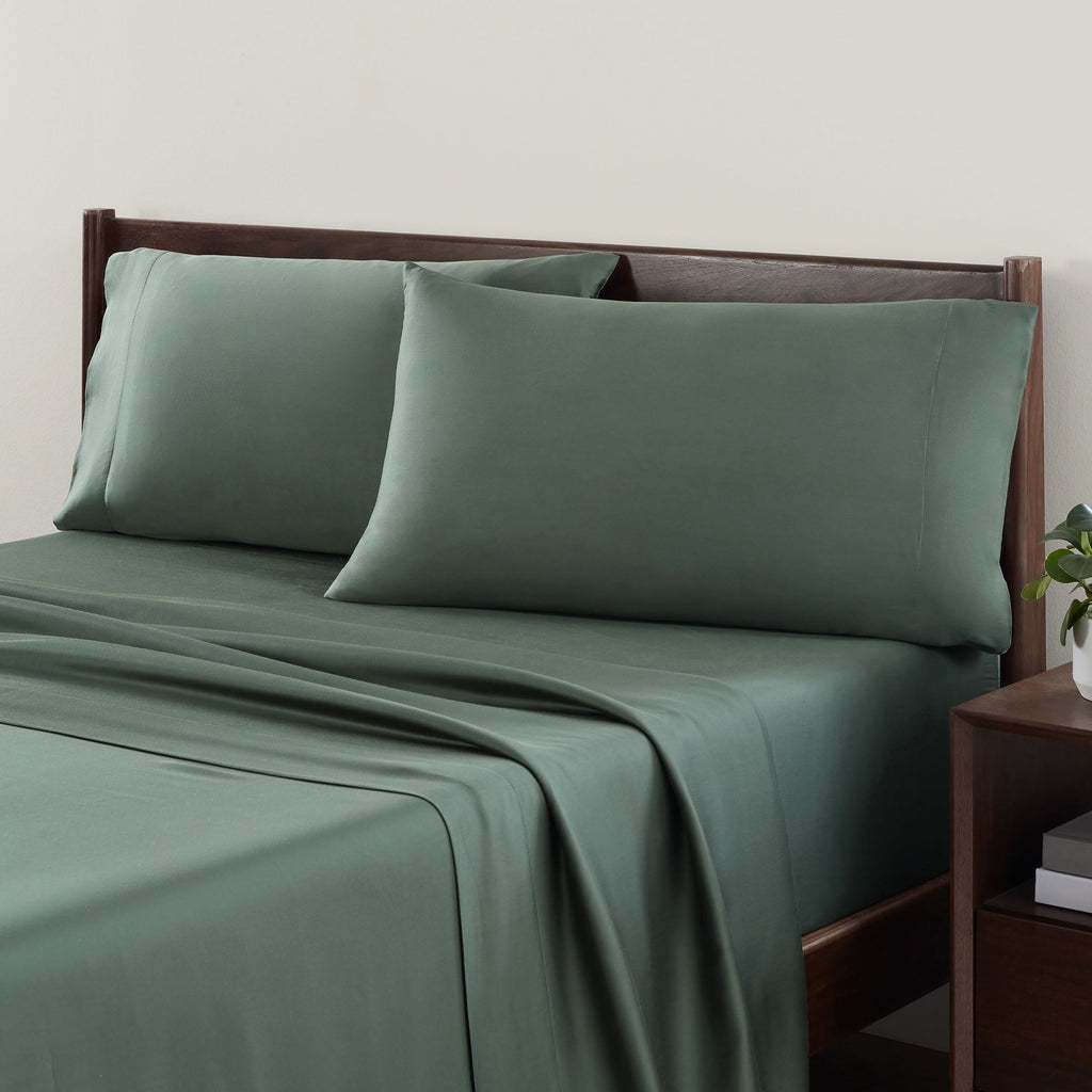 Premium Egyptian Cotton 4-Piece & Silky Serenity 100% Bed Sheets Set, Flagstone, Queen - Premium Ultra-Soft Pillowcase Pair for Sleeping Detail