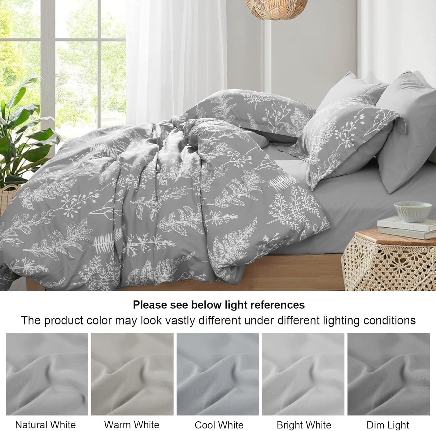 All-Season 7 Pieces Printed King Comforter Set, Lightweight Reversible Botanical Bedding Set Include Comforter, Pillow Shams, Fl... - All-Season Down Alternative Comforter Insert Detail