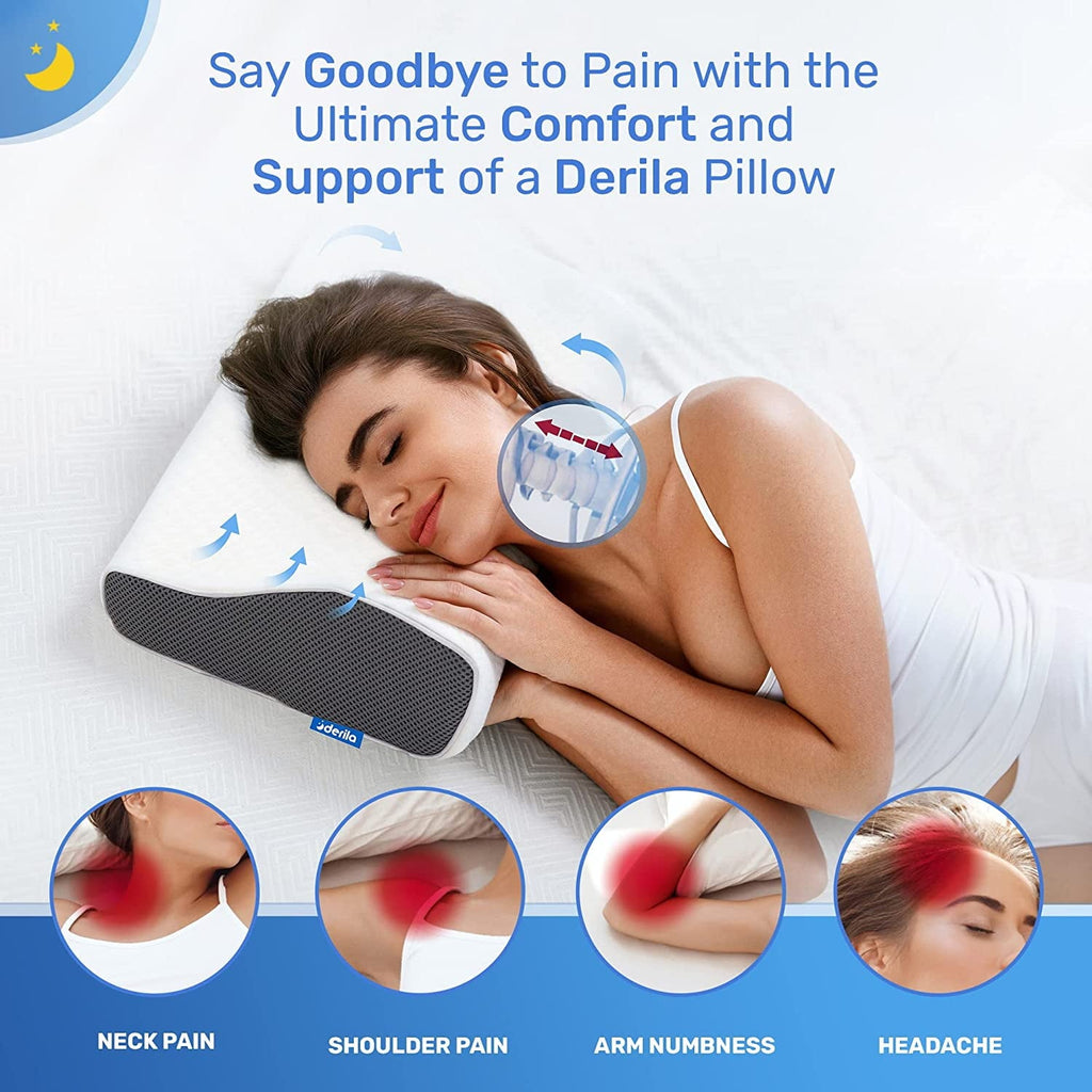 Decorative Plump | Cervical Memory Foam Bed Pillow Standard | Neck, Shoulder Pain Relief | Improves Sleeping - Ergonomic Memory Foam Pillow for Neck Pain Support Detail