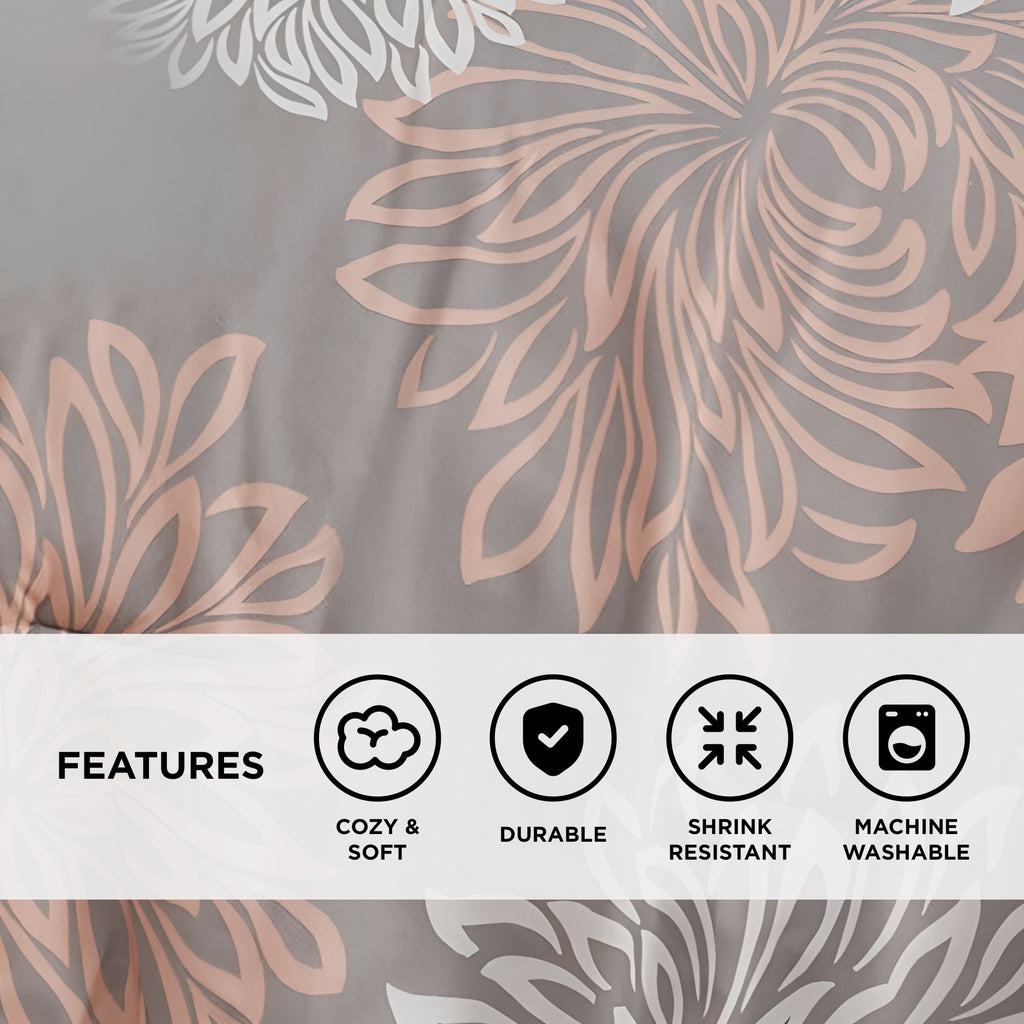 Fluffy Down Alternative King Size Comforter Set, 5-Piece Floral Bedding Set for All Season, Blush Comforter Set King with Bed Skirt - Hypoallergenic Ultra-Fluffy Quilt for Winter Detail