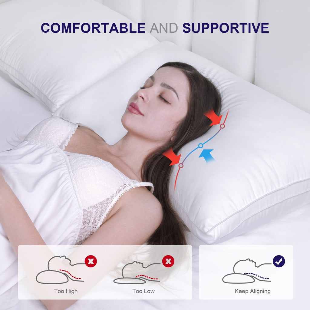 Decorative Plump Bed Pillows 2 Pack Down Alternative Pillows for Bed Queen Size Set of 2 Soft Hotel Collection Gusseted Cooling Pillow... - Ergonomic Memory Foam Pillow for Neck Pain Support Detail