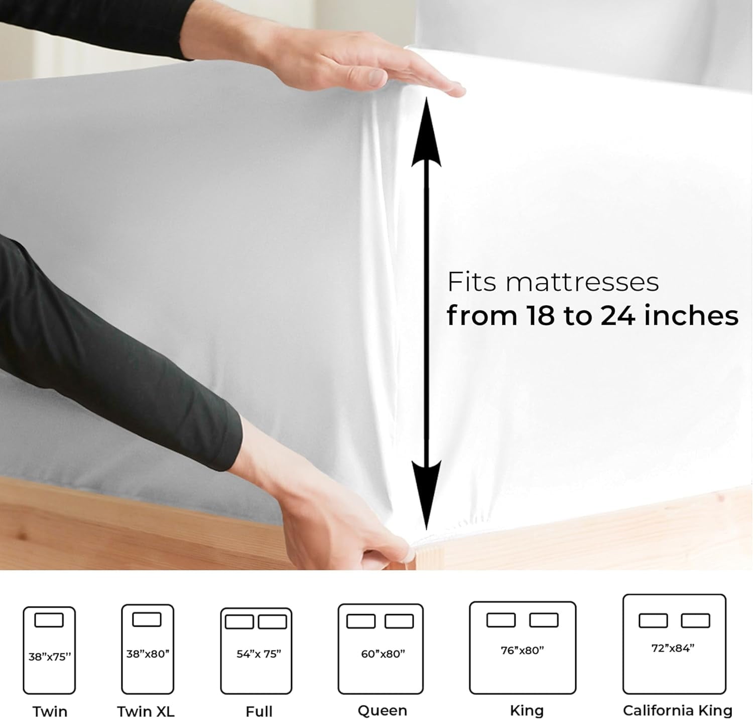 Breathable Luxury 6-Piece Extra Deep Pocket Sheet Set With Extra Matching Pillowcases - King Size Bed Sheets Fits 18"-24" Ma... - Cooling Hotel Quality Bedding Sheets and Pillowcases Detail