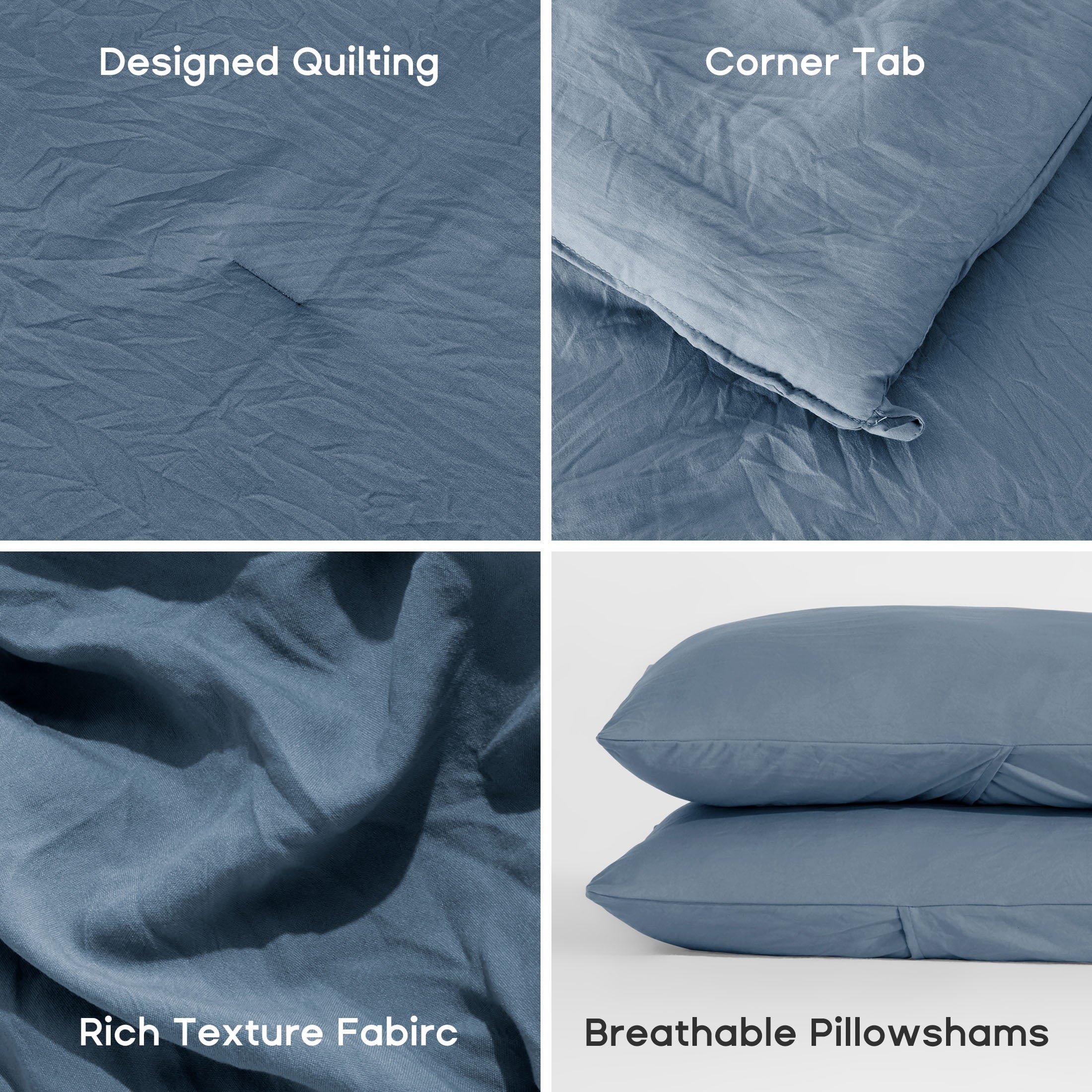 All-Season Washed Comforter Sets Queen 3 Piece, Soft and Cozy, Fluffy Microfiber Fill, Washed Textured Wrinkled Design (Flint St... - Luxurious Quilted Duvet Cover Set Detail