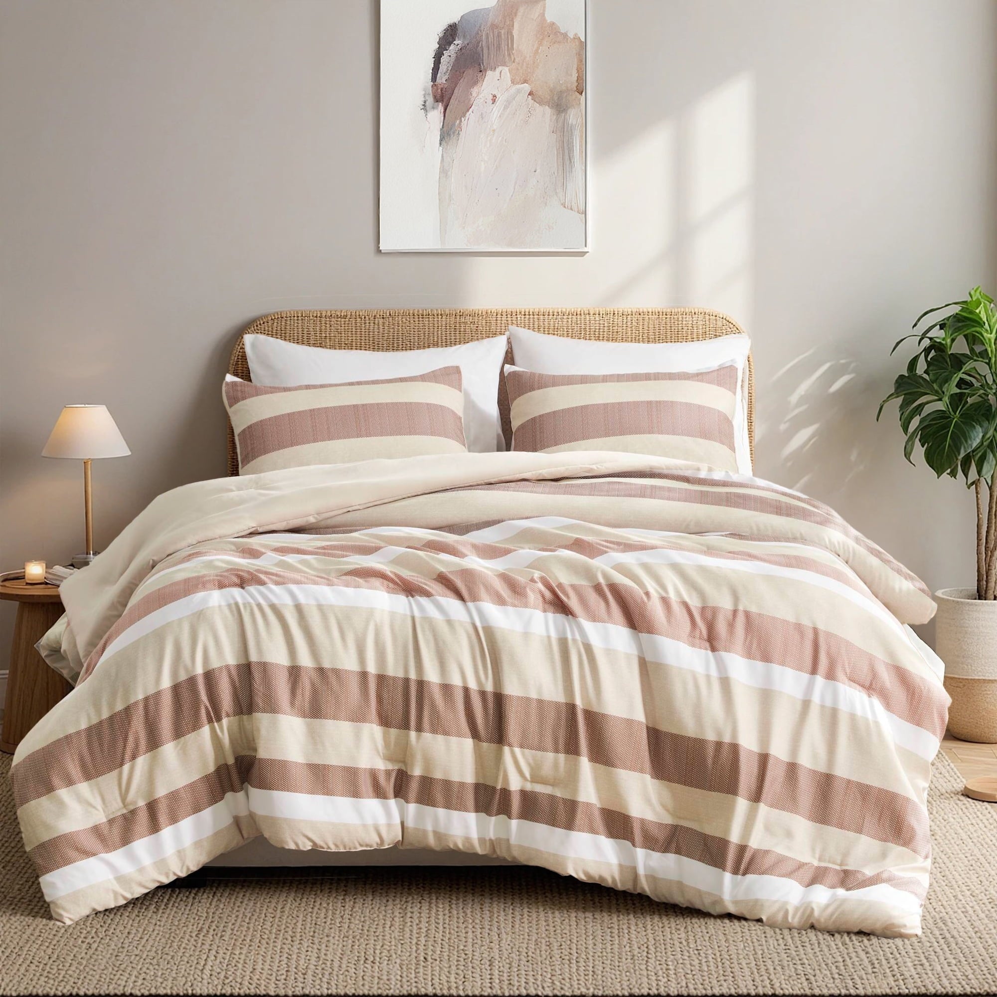 Heavyweight Warmth 2-Piece Comforter Sets, Reversible Striped Comforter Set for Dorm, Lightweight All Season Bedding Set with Pillow Sha... - Luxurious Quilted Duvet Cover Set Detail