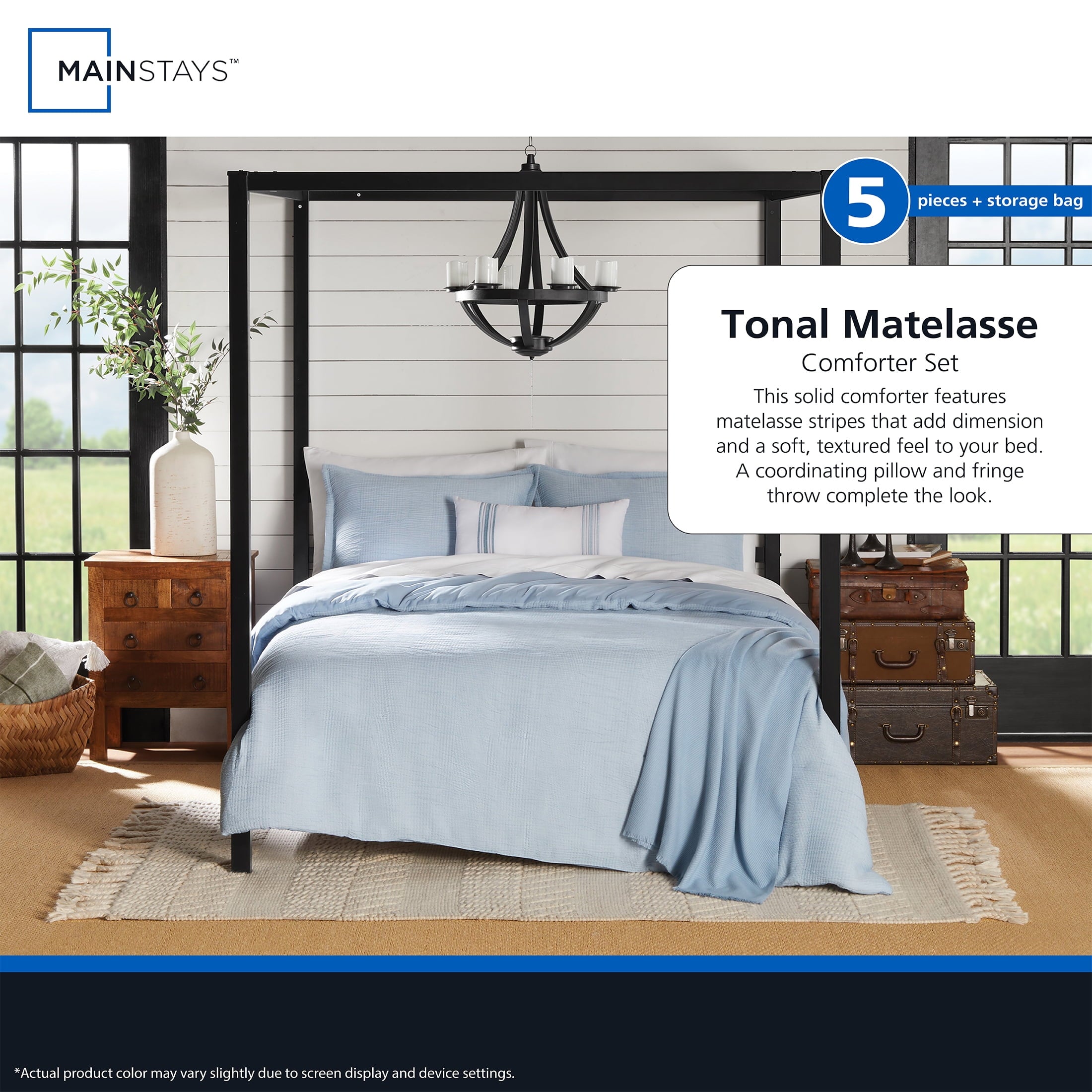 Luxurious Quilted Full/Queen Comforter Set, All-Season, 5-Piece, Blue Matelasse Tonal Stripe - Hypoallergenic Ultra-Fluffy Quilt for Winter Detail