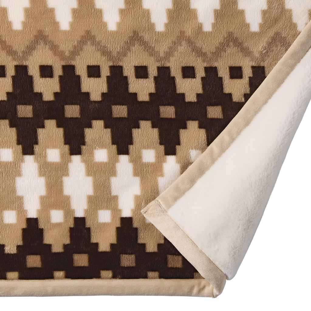 Super Soft Flannel Printed Velvet Plush Reverse to Faux Fur Super Soft Throw Blanket, Oversized, Linder Border Beige - Cozy Fleece Throw Blanket for Couch & Bed Detail