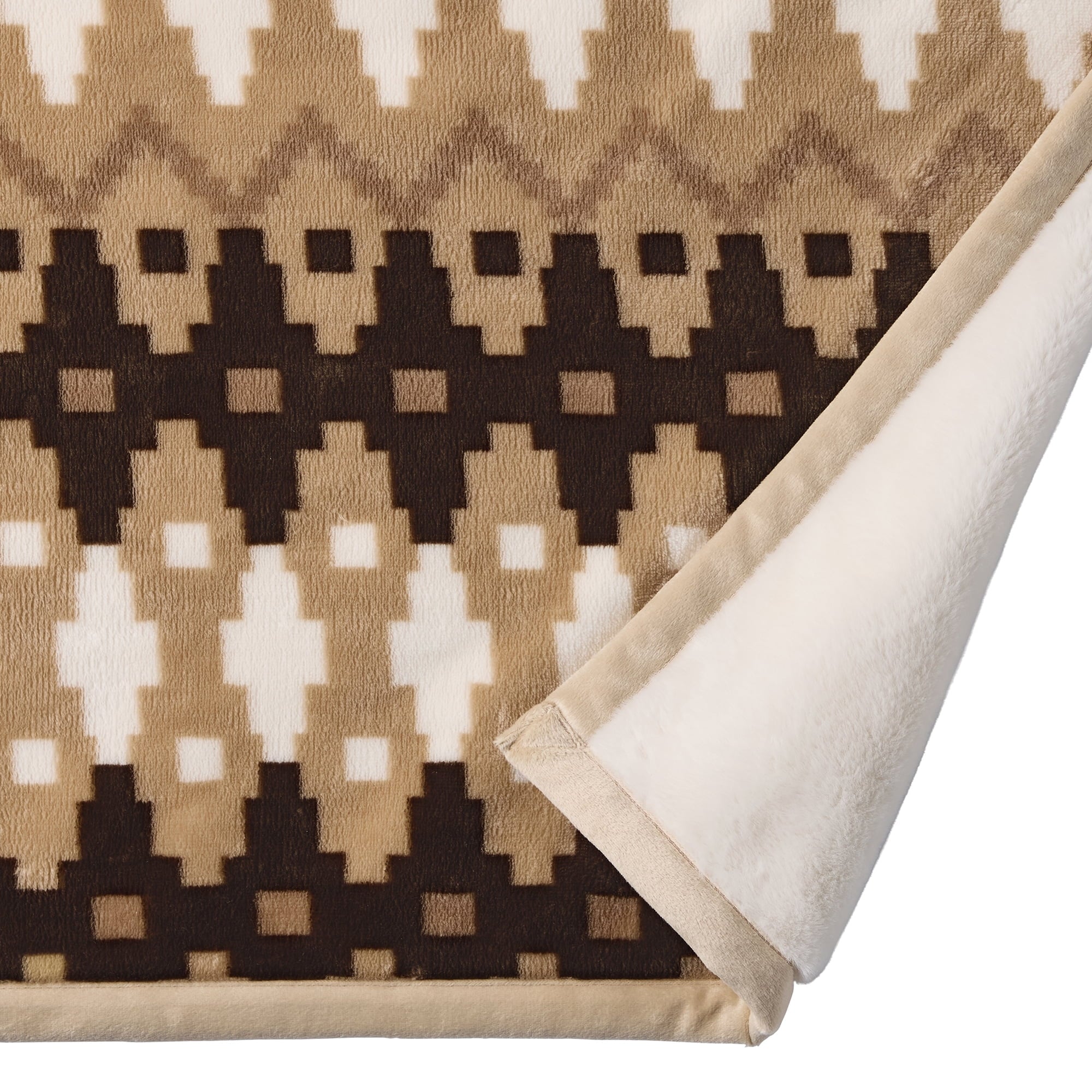 Super Soft Flannel Printed Velvet Plush Reverse to Faux Fur Super Soft Throw Blanket, Oversized, Linder Border Beige - Cozy Fleece Throw Blanket for Couch & Bed Detail