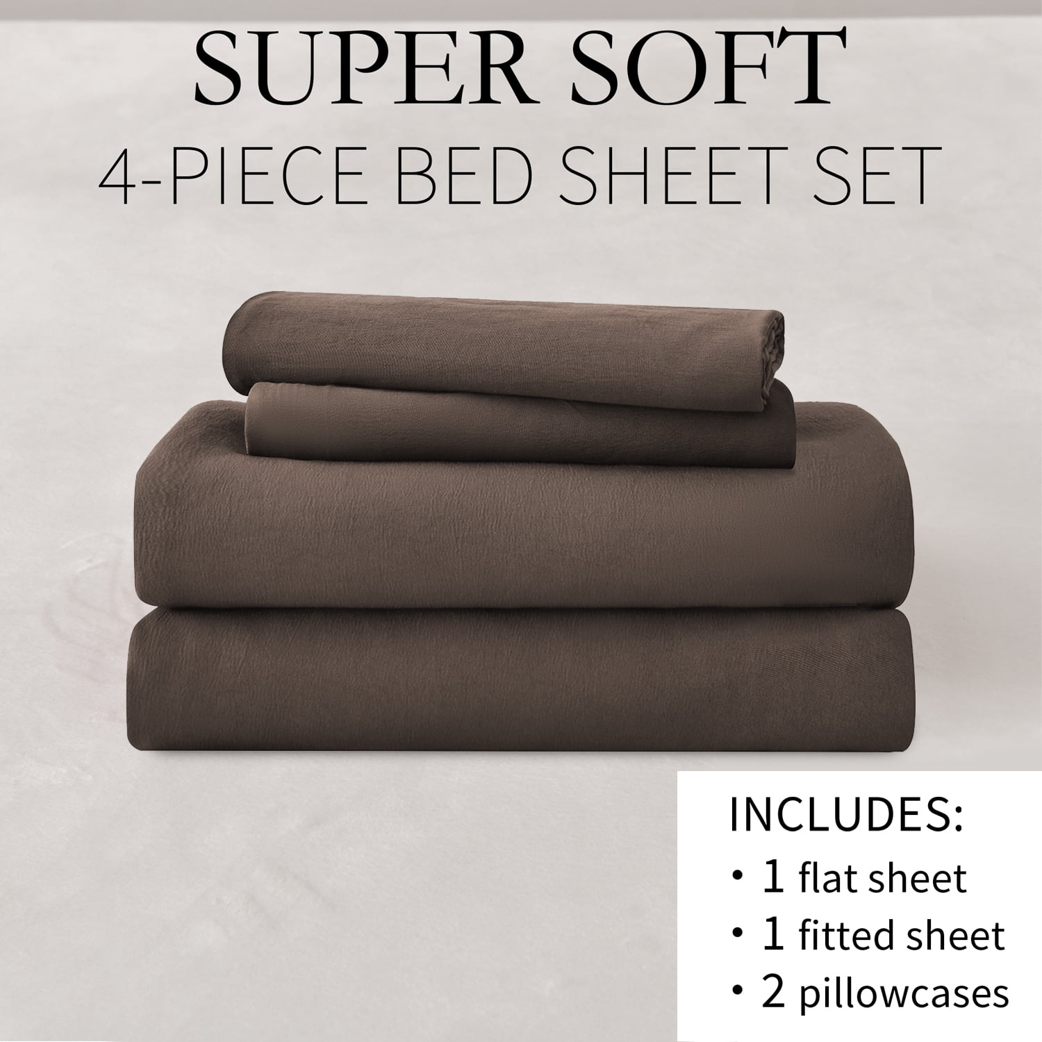 Breathable Luxury Bed Sheets Set 4 Piece Queen/Full Sheet Set Brown Gray Cotton Blend Fitted Sheet, Flat Sheet & 2 Pillowcases Bedding Set - Cooling Hotel Quality Bedding Sheets and Pillowcases Detail