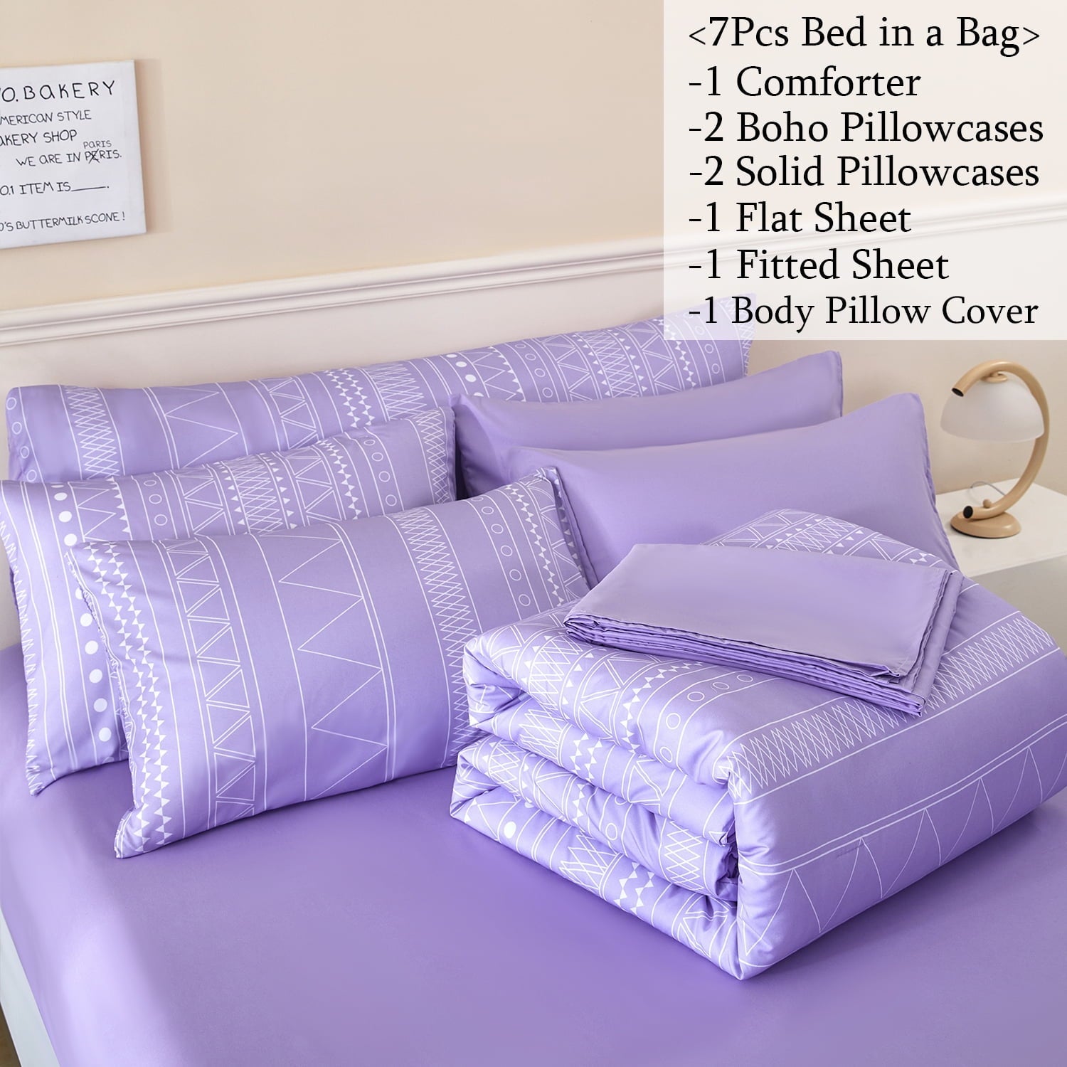 All-Season 8-Pieces Boho Bedding Set Full Lavender Striped Bed in a Bag for Girls Women Soft Fluffy Purple Comforter Set with Sh... - Hypoallergenic Ultra-Fluffy Quilt for Winter Detail