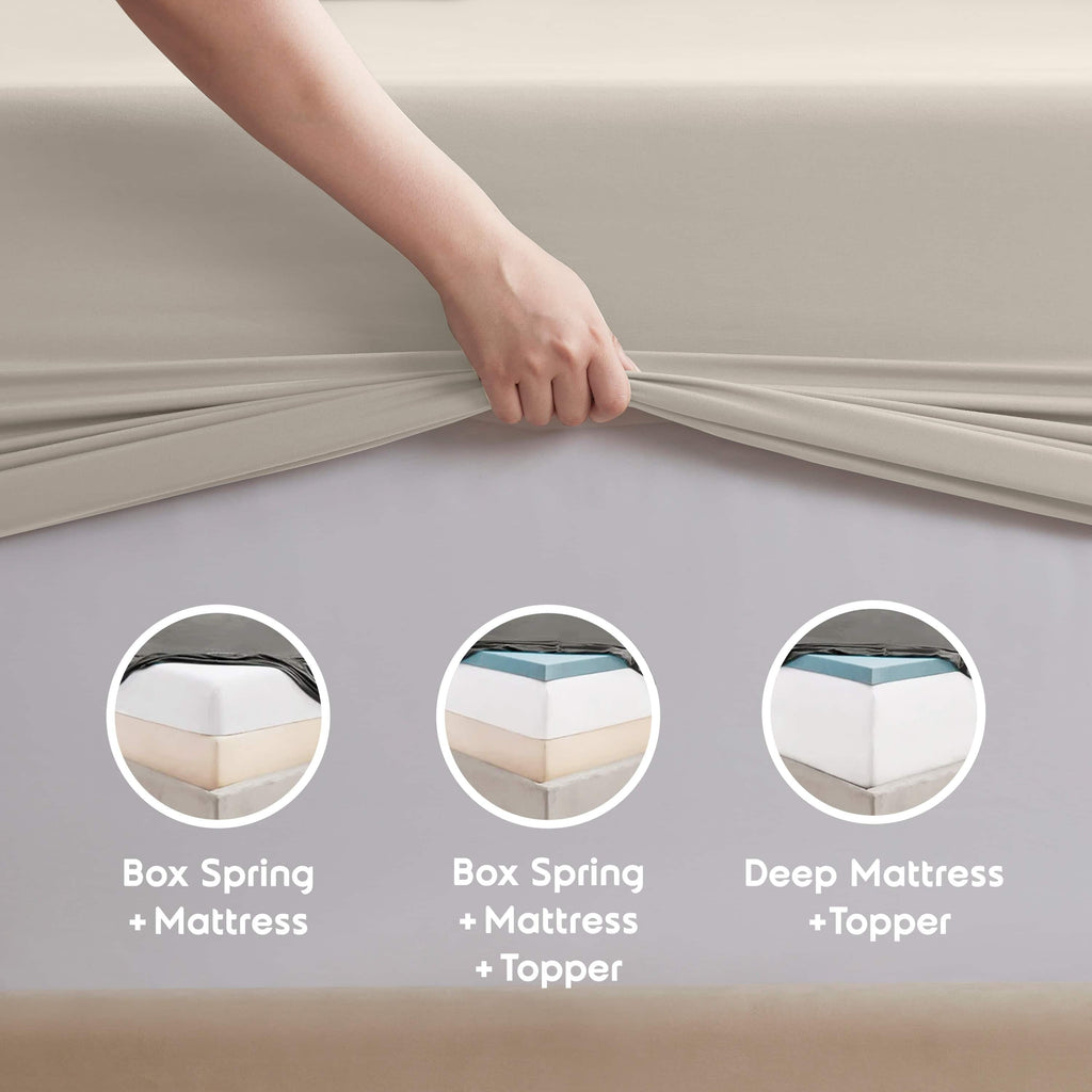 Ultra-Soft Extra Deep Pocket Full Sheets Set, 4 Piece, Fits 18"-24" Mattress, Breathable & Extra Soft Bed Sheets, Linen - Breathable Egyptian Cotton Flat & Fitted Sheets Detail