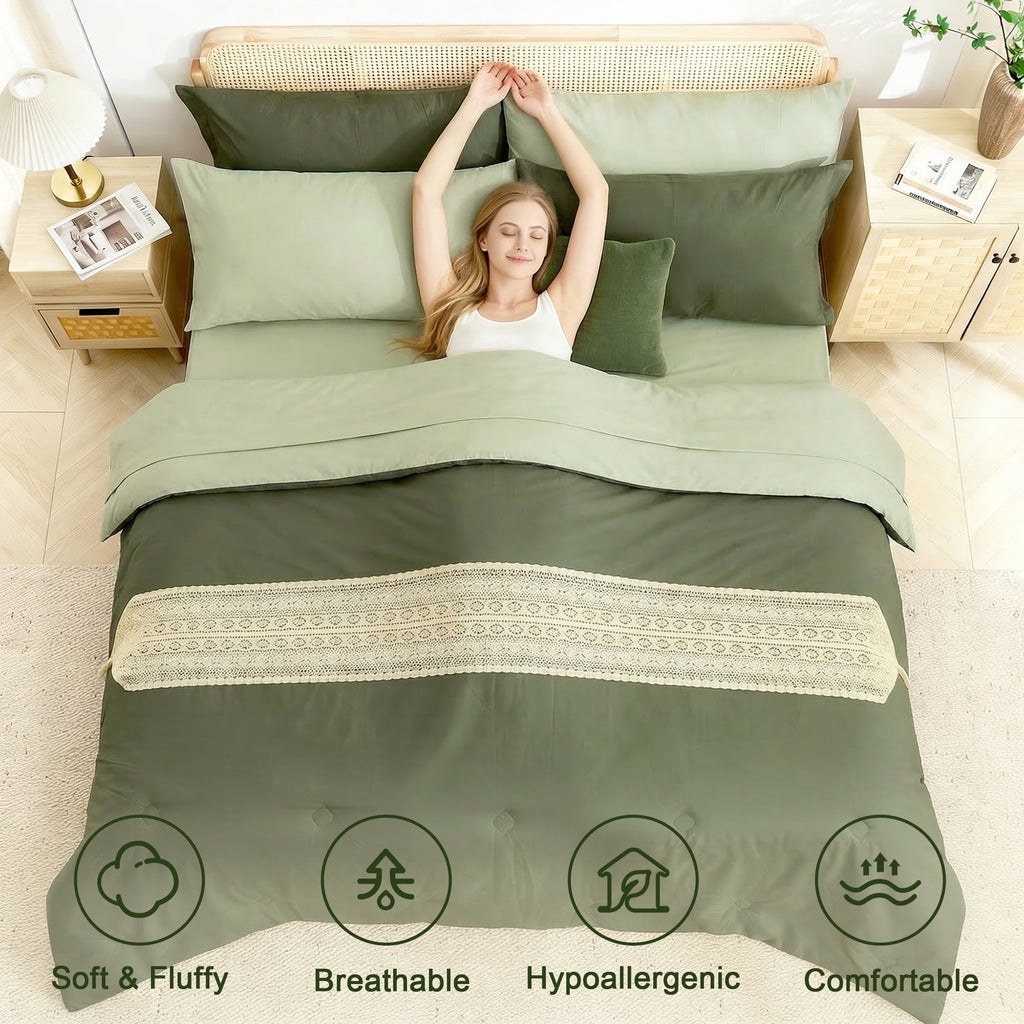 Heavyweight Warmth 7 Pieces Comforter Set Queen，Bed in A bag，All Seasons Bedding sets with Comforter,Fitted Sheet,Flat Sheet,Pillowcases... - Cloud-Like Soft Lightweight Bed Comforter Detail