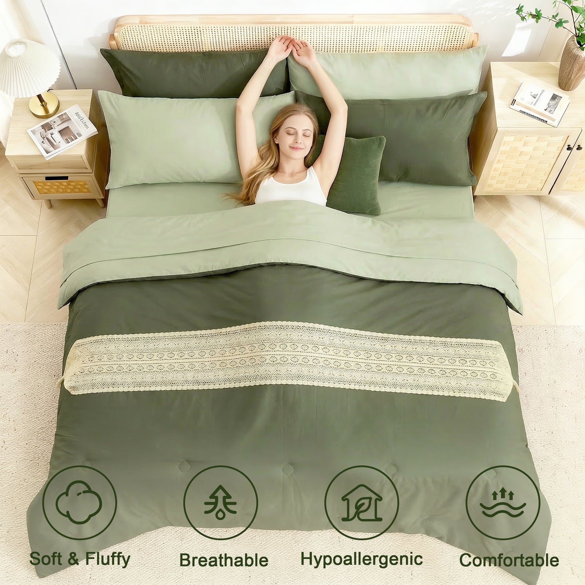 Heavyweight Warmth 7 Pieces Comforter Set Queen，Bed in A bag，All Seasons Bedding sets with Comforter,Fitted Sheet,Flat Sheet,Pillowcases... - Cloud-Like Soft Lightweight Bed Comforter Detail