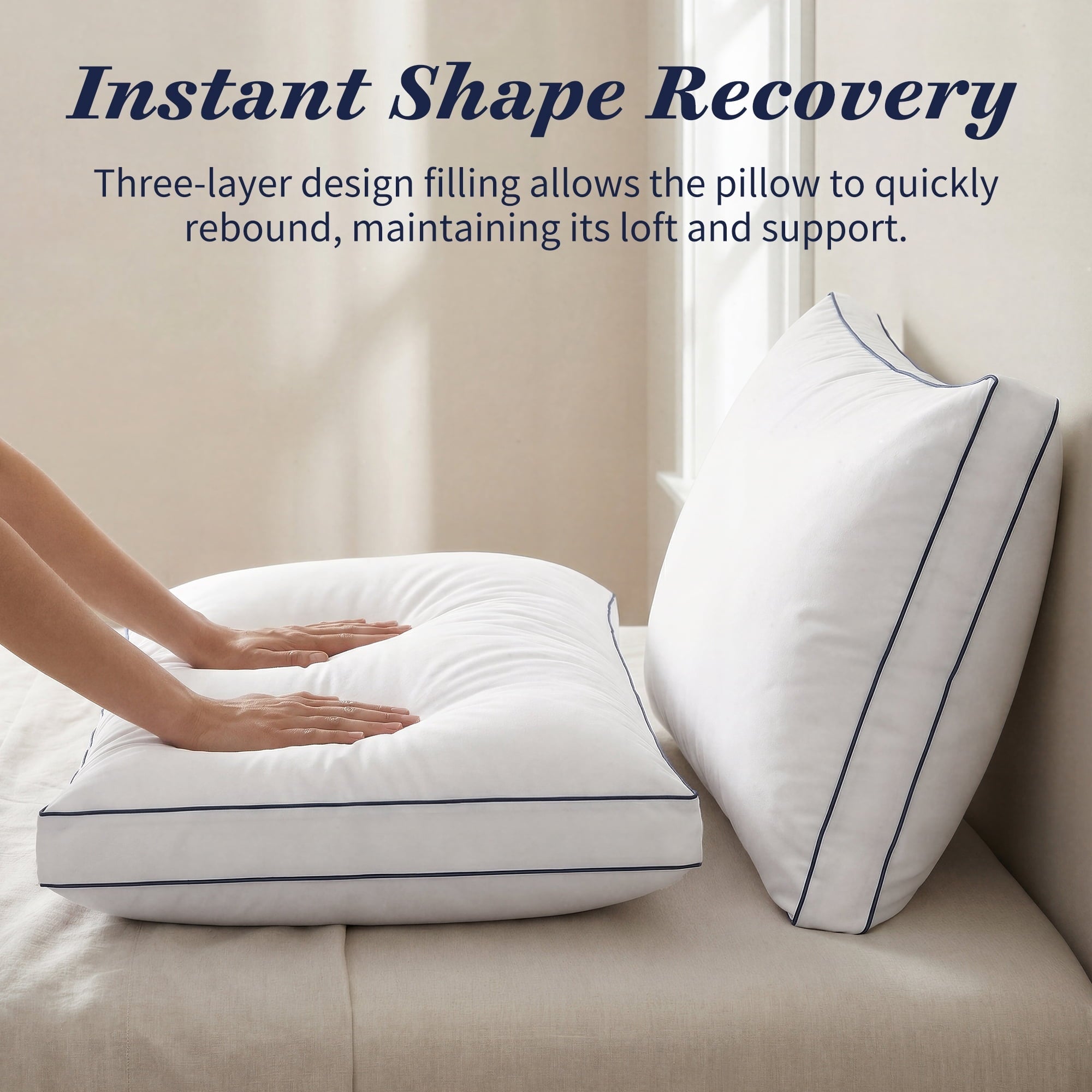 Ergonomic Memory Foam for Queen Size 2 Pack, Duck Feather and Shredded Memory Foam Soft Luxury Hotel Collection - Ergonomic Memory Foam Pillow for Neck Pain Support Detail