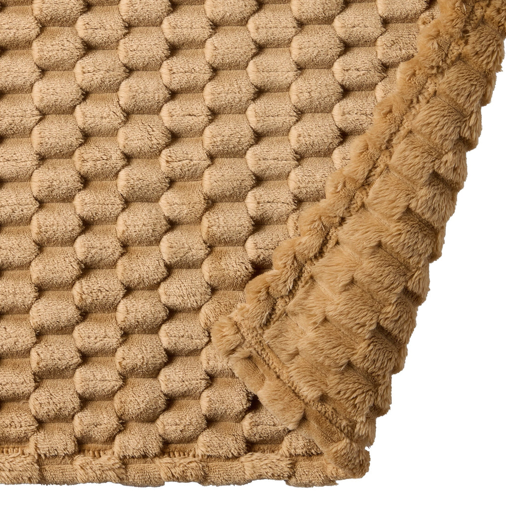 Cozy Fleece Textured Velvet Plush Oversized Throw Blanket in Dark Caramel - Luxury Knitted Decorative Throw Blanket with Fringes Detail