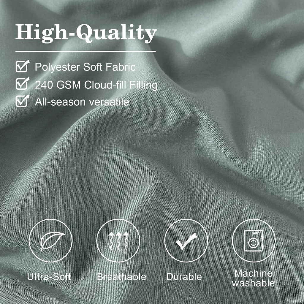 Fluffy Down Alternative 7-piece Bed in a Bag Comforter Set with Sheets,Sage Green,Full - Luxurious Quilted Duvet Cover Set Detail