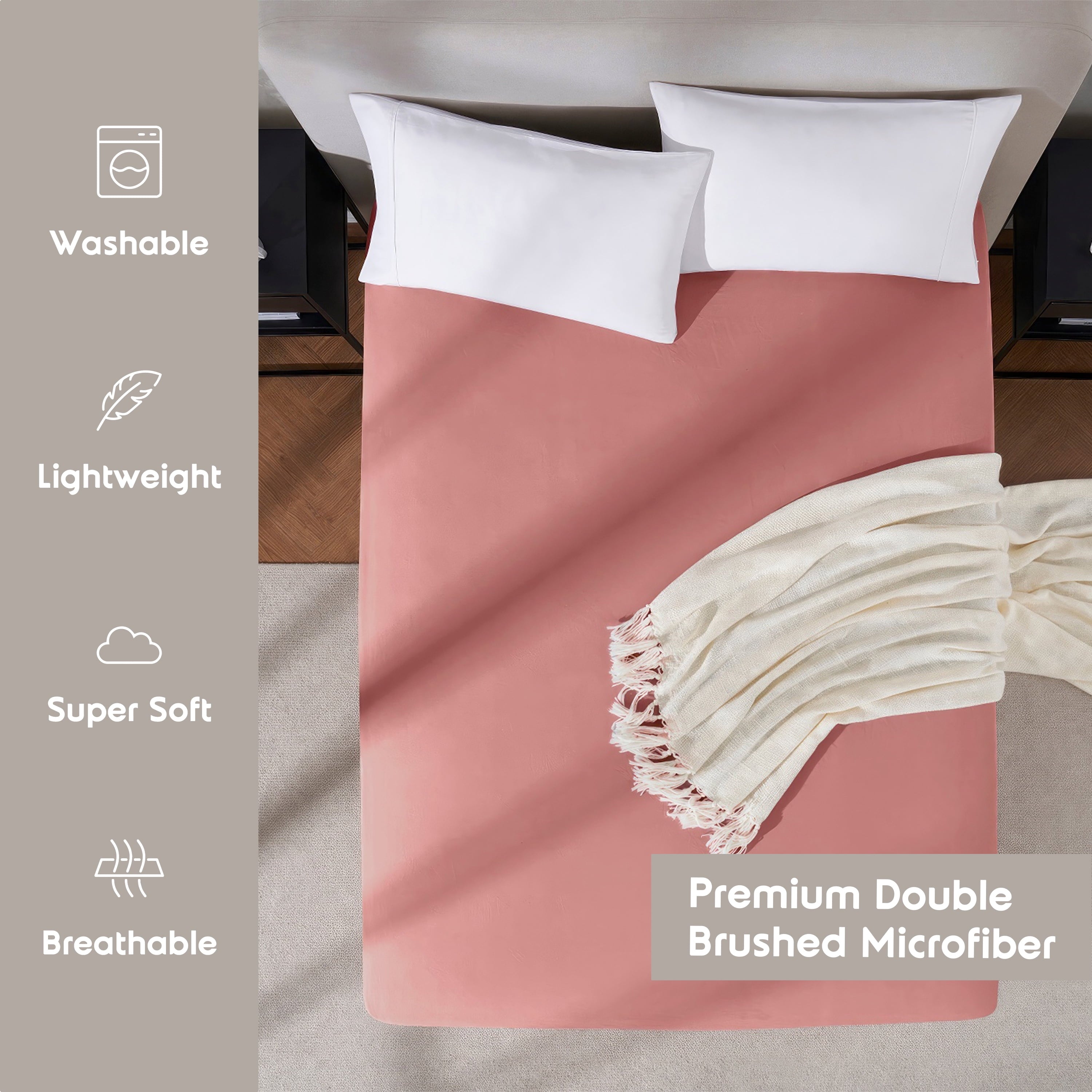 Premium Egyptian Cotton Extra Deep Pocket Twin XL Fitted Sheet Only, Fits 18" to 24" Mattress, Soft Microfiber Fitted Bed Sheet, Pink Clay - Breathable Egyptian Cotton Flat & Fitted Sheets Detail