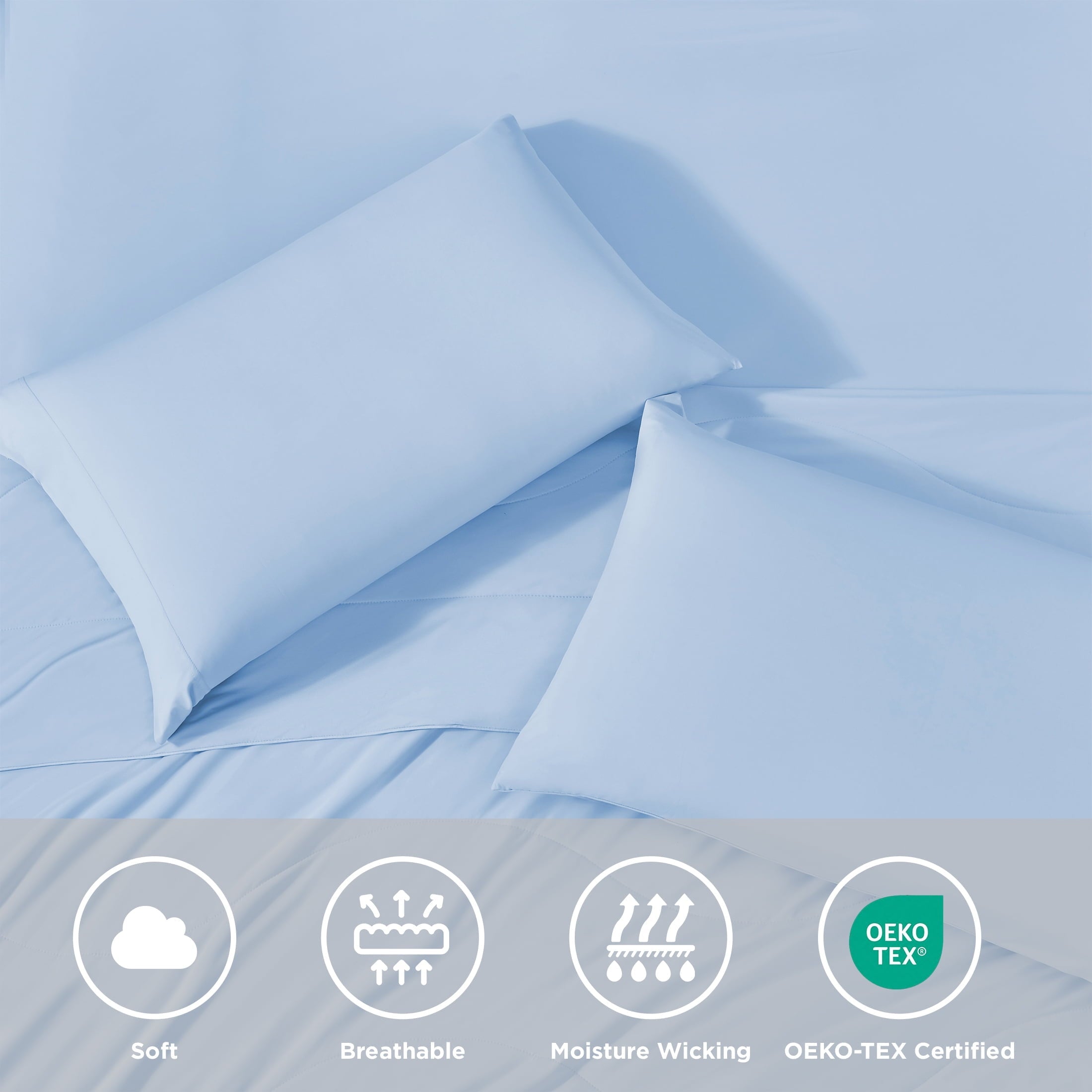 Premium Egyptian Cotton Full/QueenSize Sheet Set, 3 Piece Cooling Bed Sheet with Deep Pocket for Hot Sleepers, Ice Blue - Premium Ultra-Soft Pillowcase Pair for Sleeping Detail