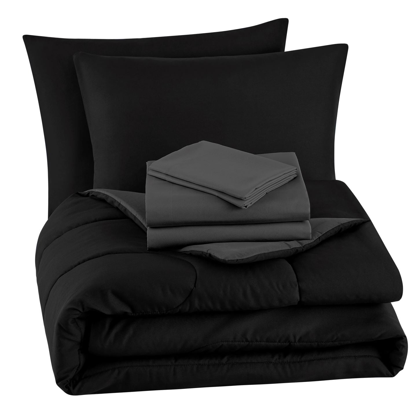 Hypoallergenic Cloud 7 Piece Reversible Bed in a Bag Comforter Set with Sheets, Black, King - All-Season Down Alternative Comforter Insert Detail