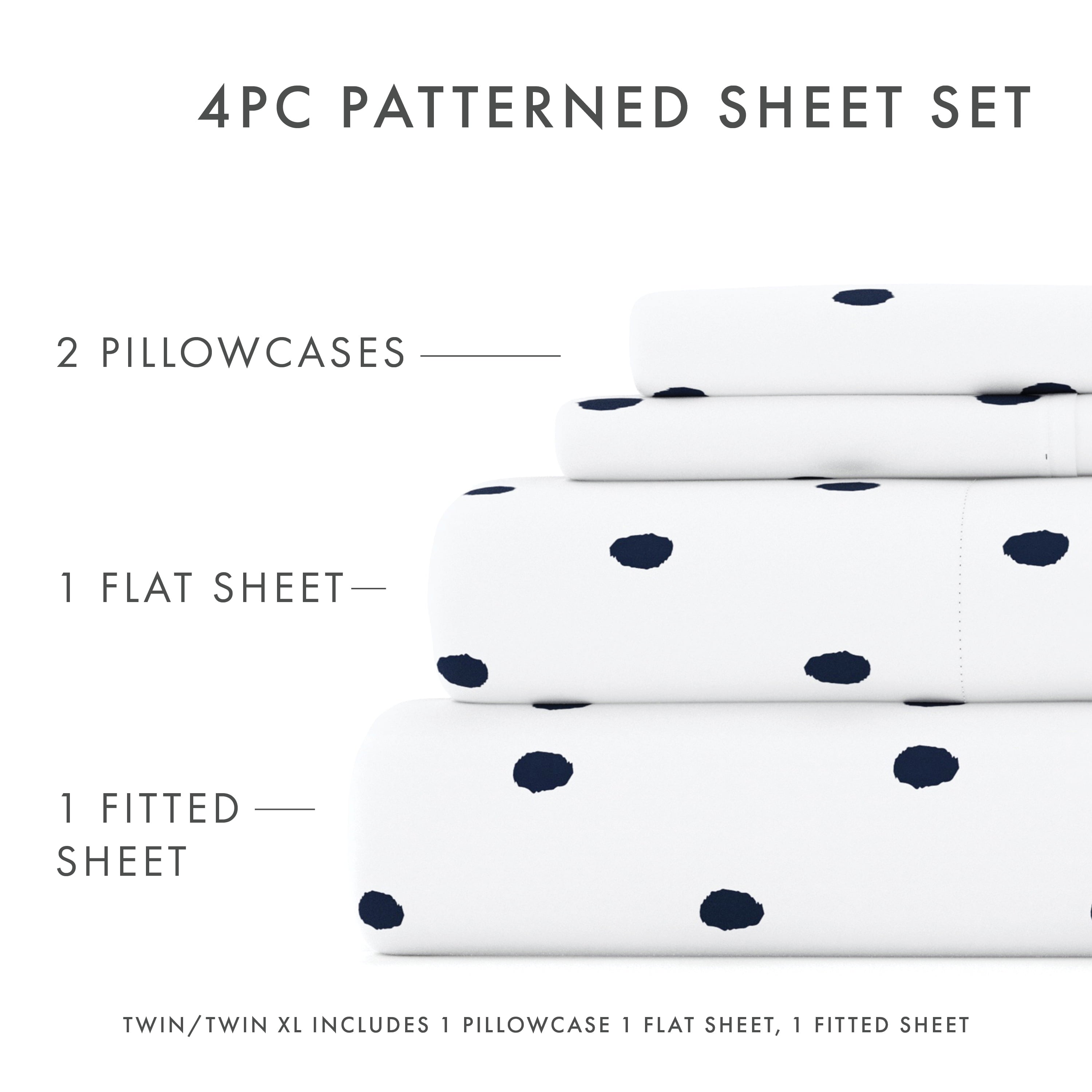 Breathable Luxury 4 Piece Pattern Microfiber Bed Sheets Set, Navy Dots, California King - Premium Ultra-Soft Pillowcase Pair for Sleeping Detail