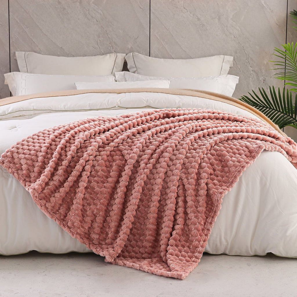 Reversible Sherpa Large Soft Fleece Throw Blanket, 50"x70" Stylish Jacquard Throw Blanket for Couch, Cozy, Warm, Lightweight Dusty Pink... - Lightweight Plush Warm Blanket for All Seasons Detail